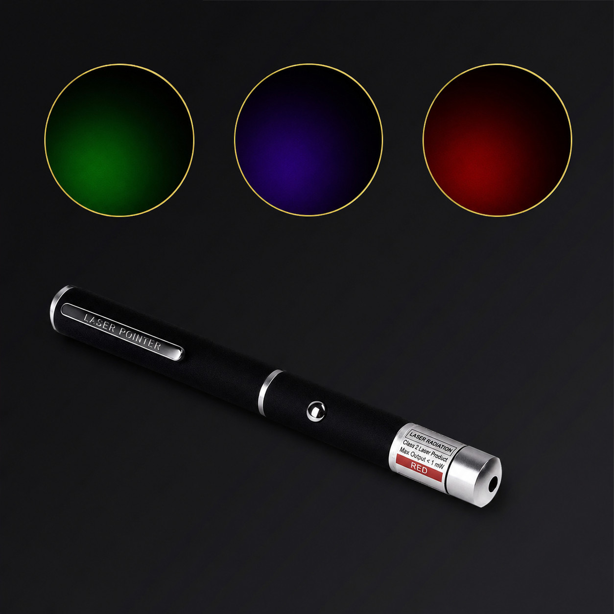 3 Pack Class II Presentation Laser Pointer Pens Red Green Violet 1mW AAA