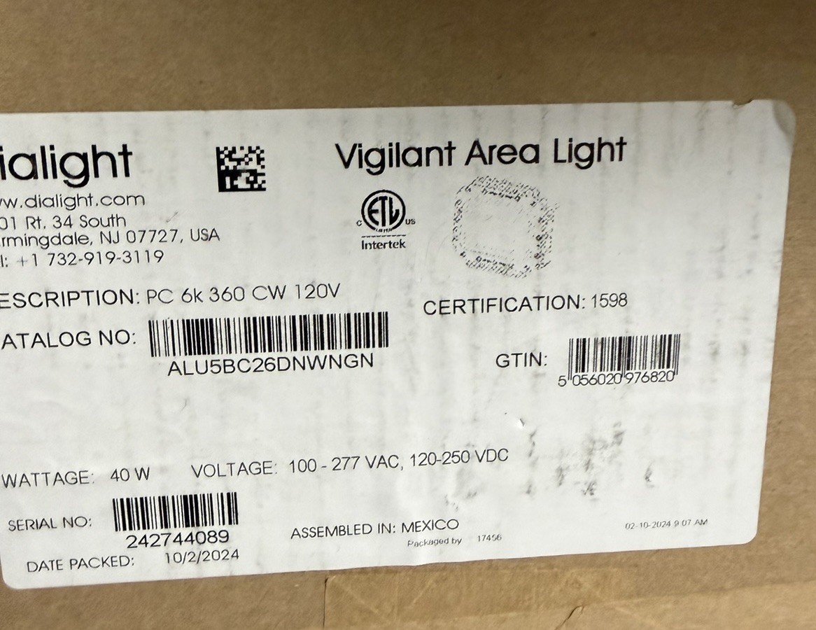 DIALIGHT Vigilant LED AREA LIGHT ALU5BC26DNWNGN 40w 100-277vac LAMP ALU5