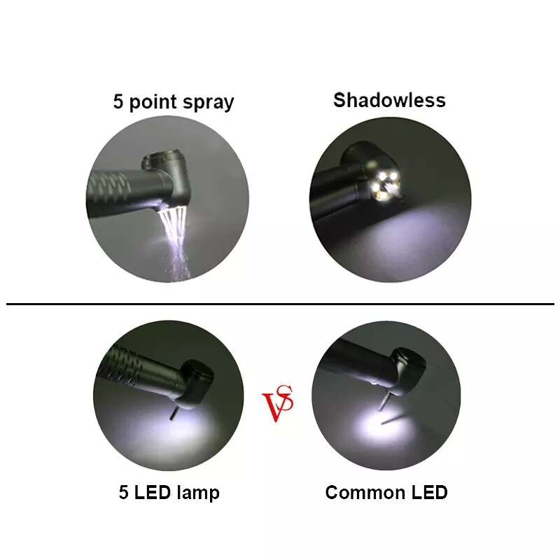 Dental Shadowless High Speed LED Handpiece 5 Water Spray Push Button Fit KAVO CE