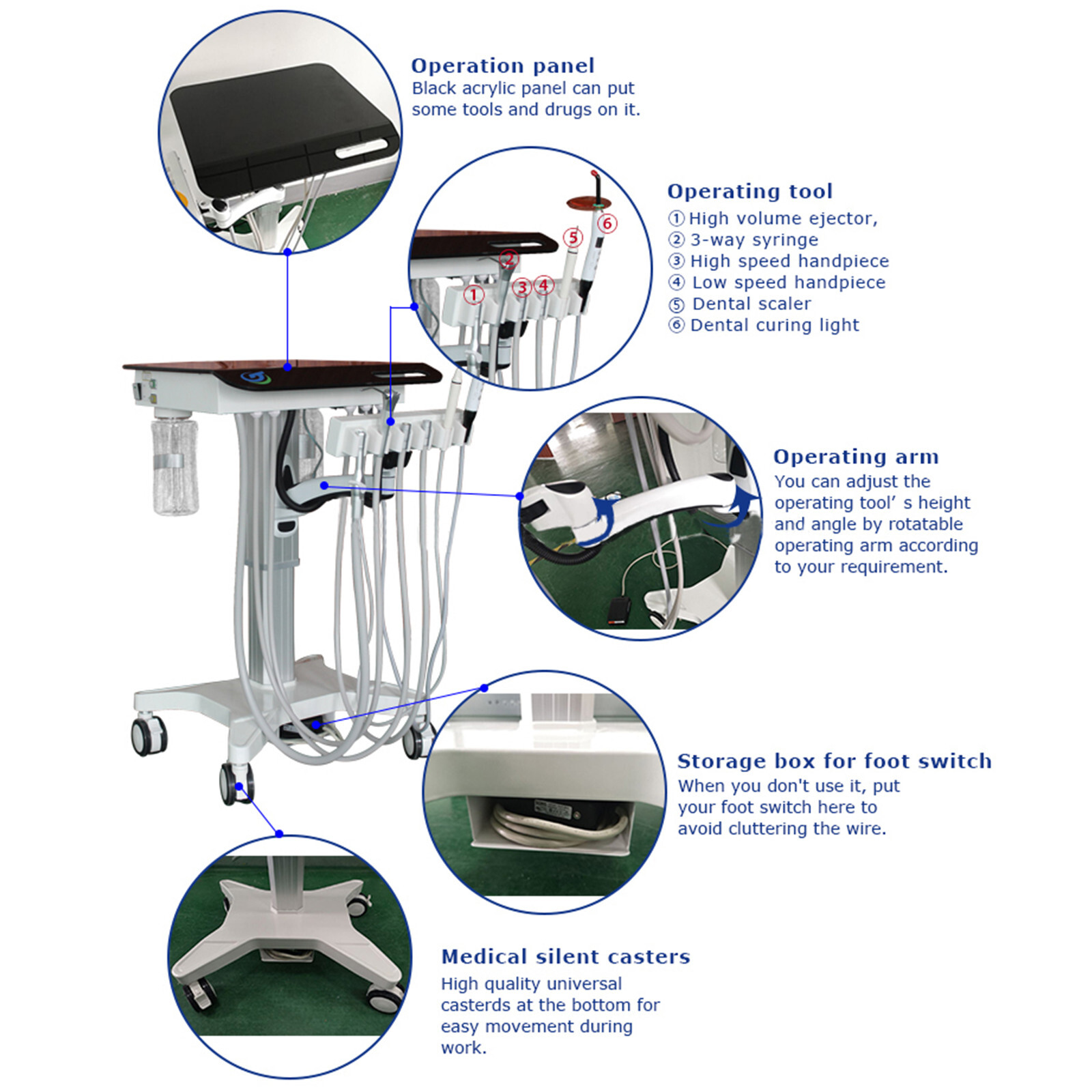 Mobile Dental Treatment Unit Delivery Cart GU-P302S with Portable Air Compressor