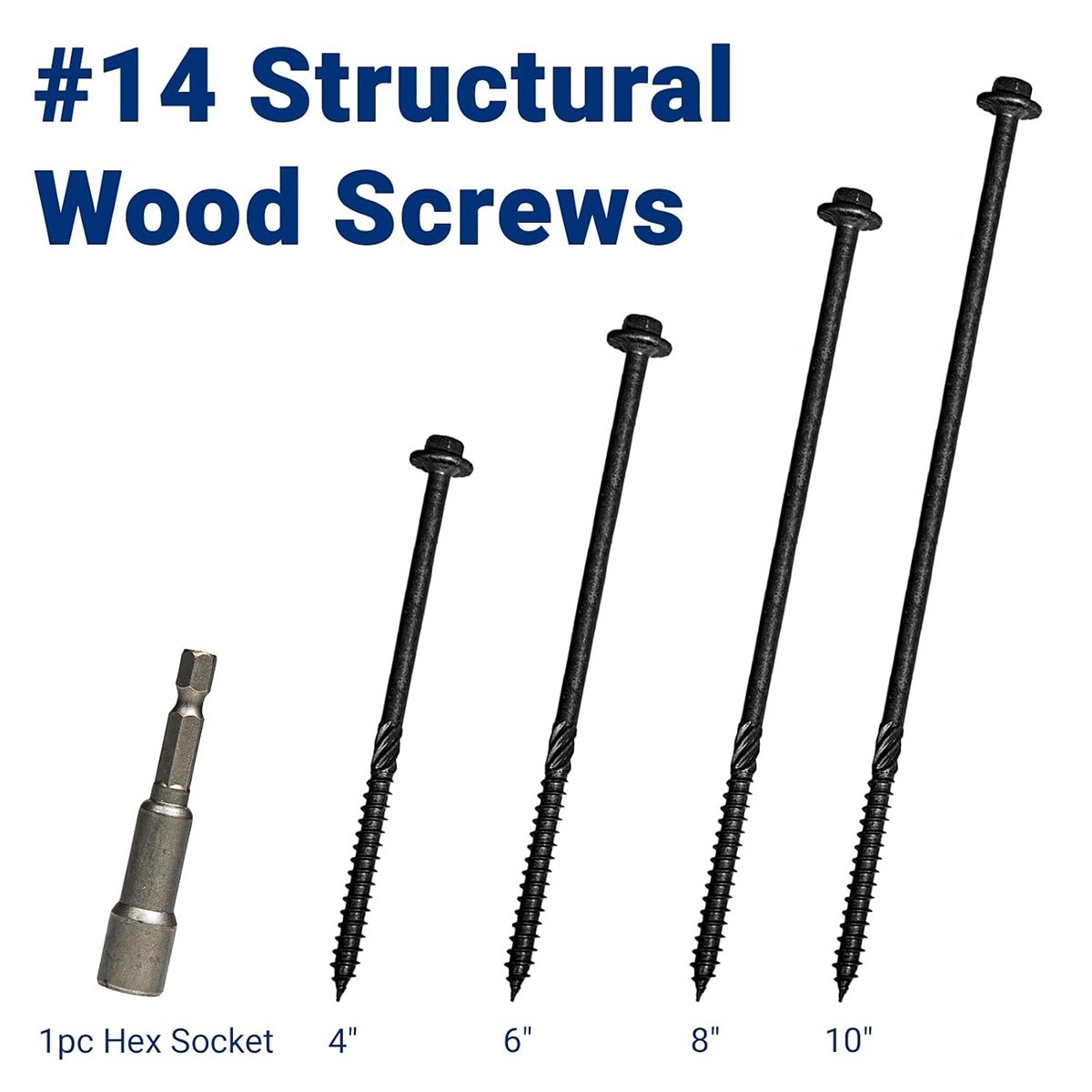Heavy-Duty Black Timber Structural Wood Screw with Hex Socket #14 x 6 Extra Long