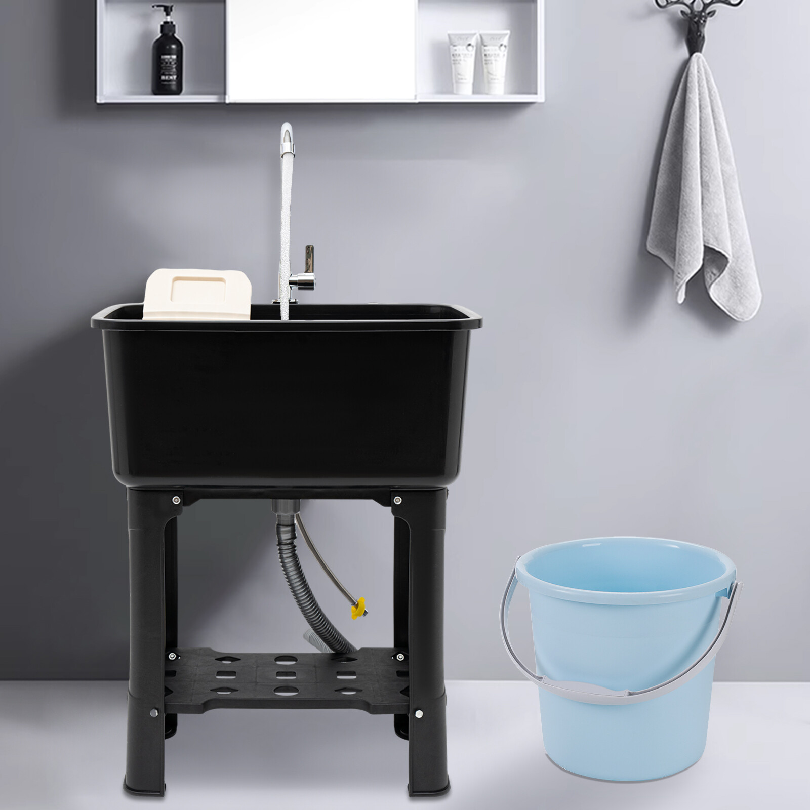 Utility Sink Laundry Tub with Faucet & Basement for Laundry Room Garage or Shop