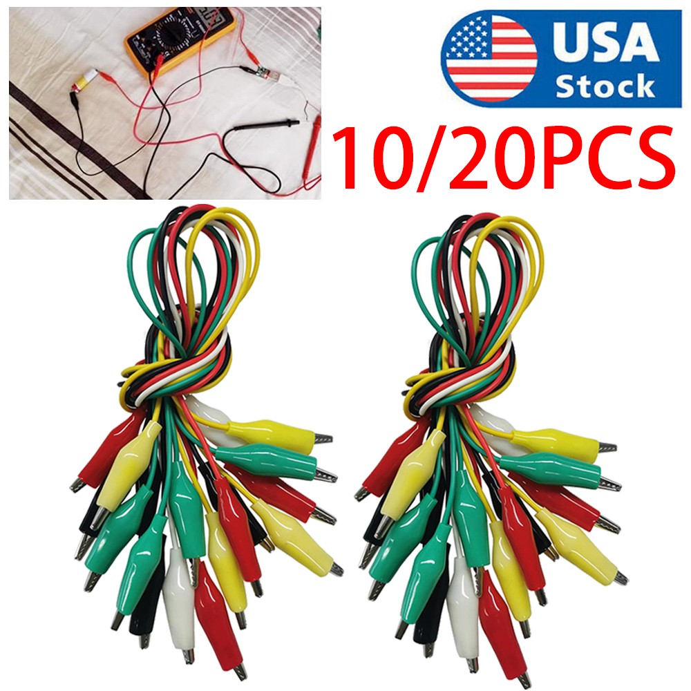 20PCS Alligator Clips Test Leads Set, 5-Color 21.5″ Jumper Wires for Circuit