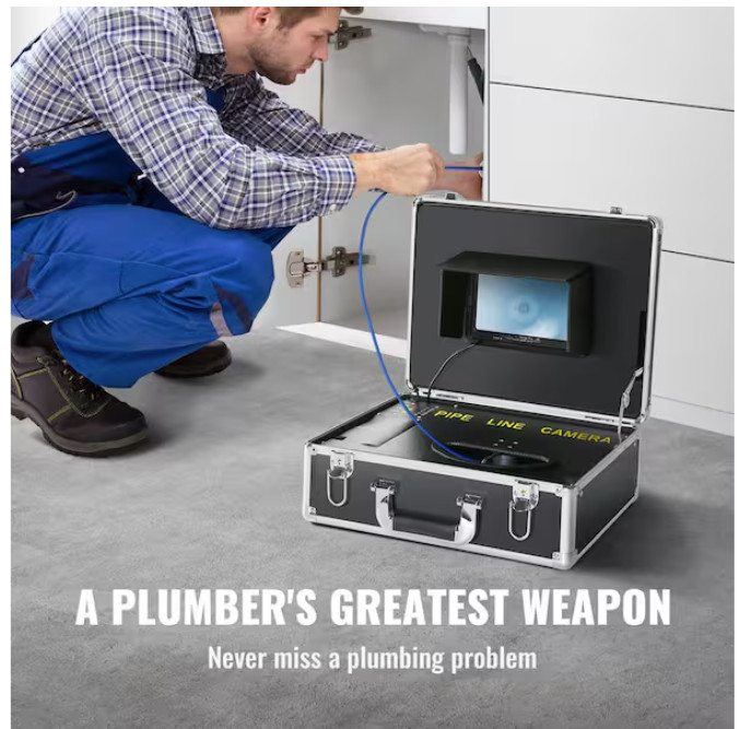 Vevor Sewer Pipeline Inspection Camera 7 in. Screen 98 ft with DVR 16GB SD Card