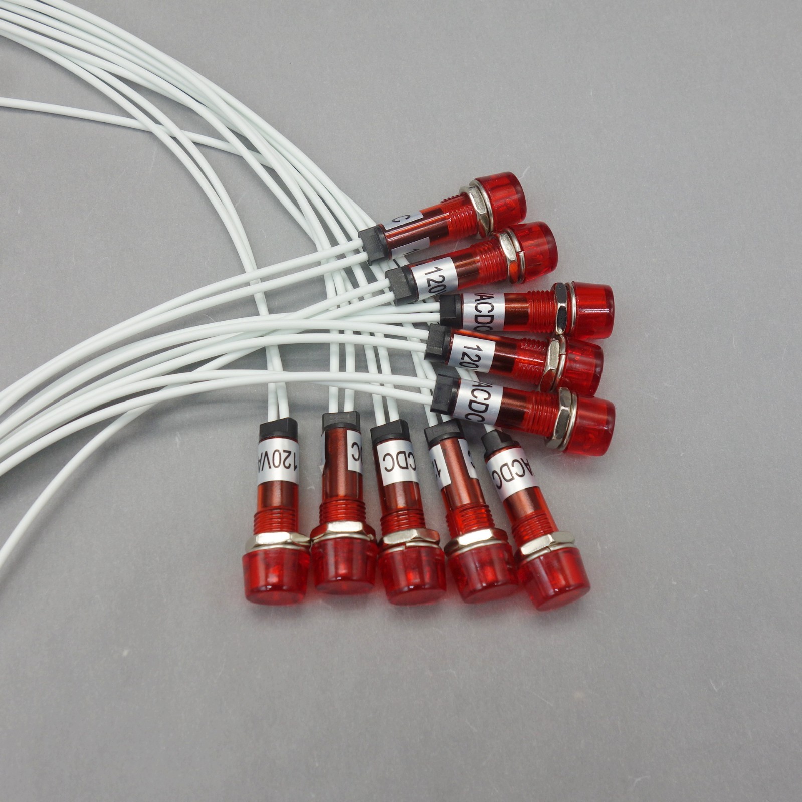 10Pcs 120V AC/DC 10mm RED Mini LED Pilot Lights CYLINDRICAL Cap with wire USKY3