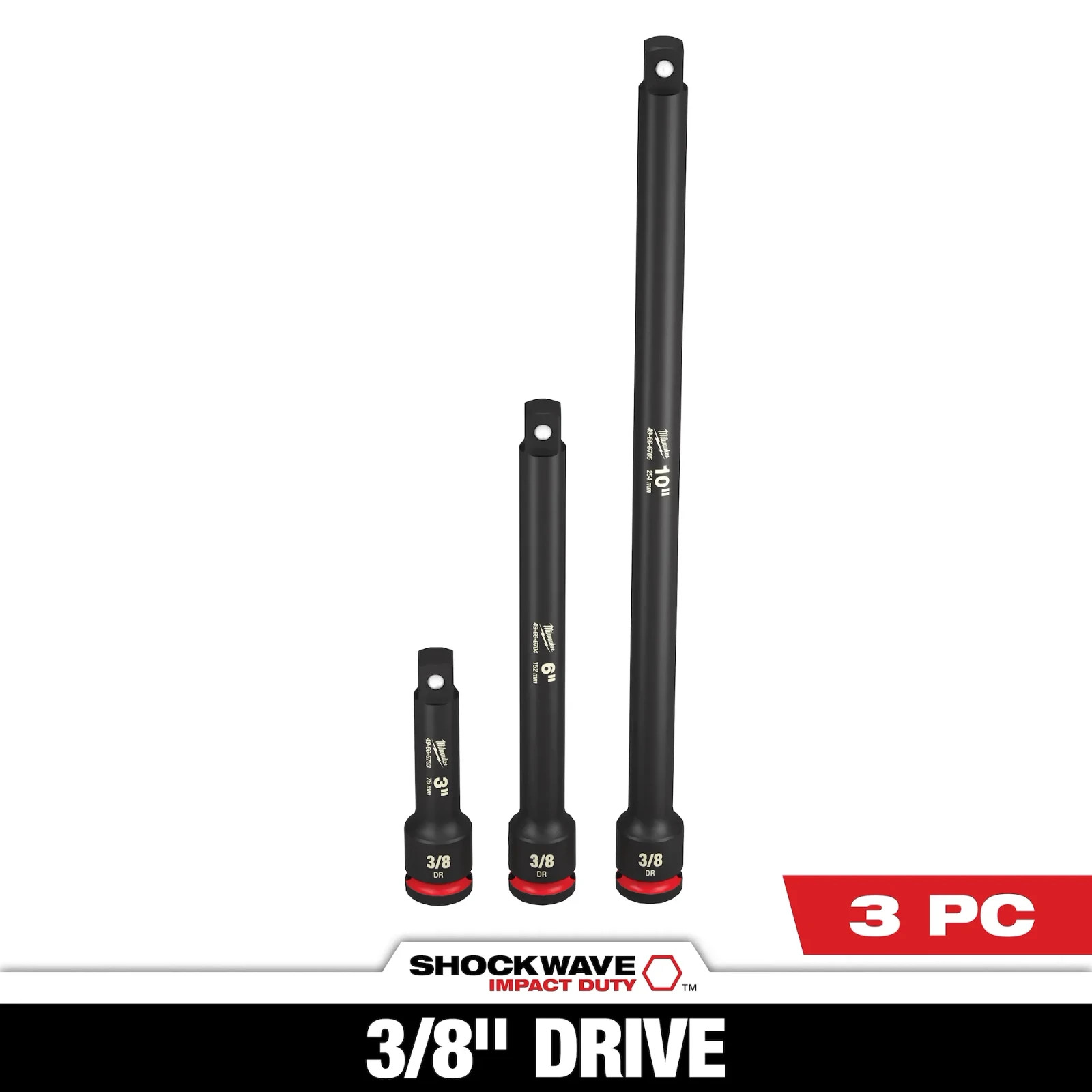 Milwaukee 49-66-6714 3Pc Shockwave Impact 3/8Dr Ext Set Authorized USA Dealer
