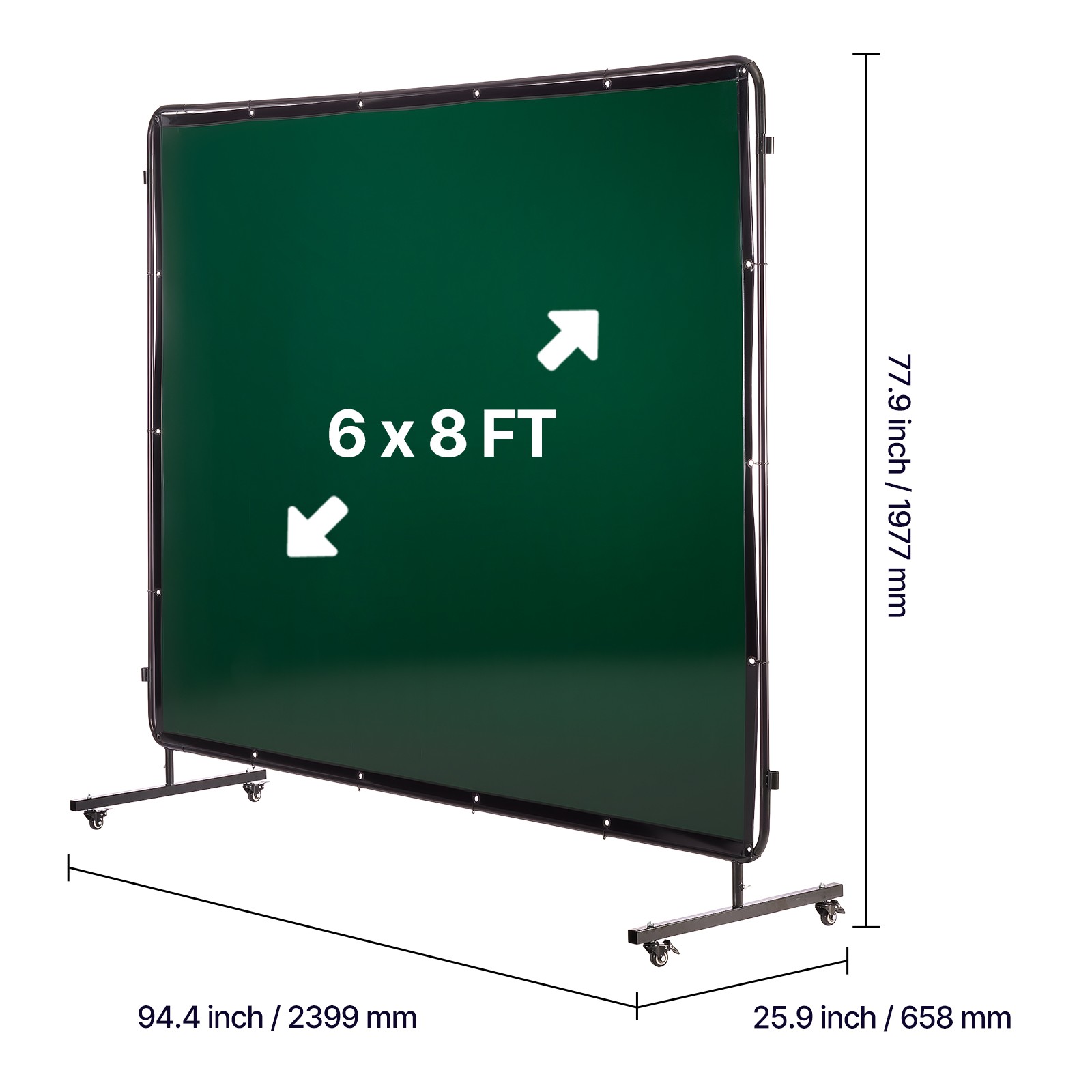 Uimoso 3-Panel Welding Screen with Frame, 6 x 8 FT, Includes 12 Wheels