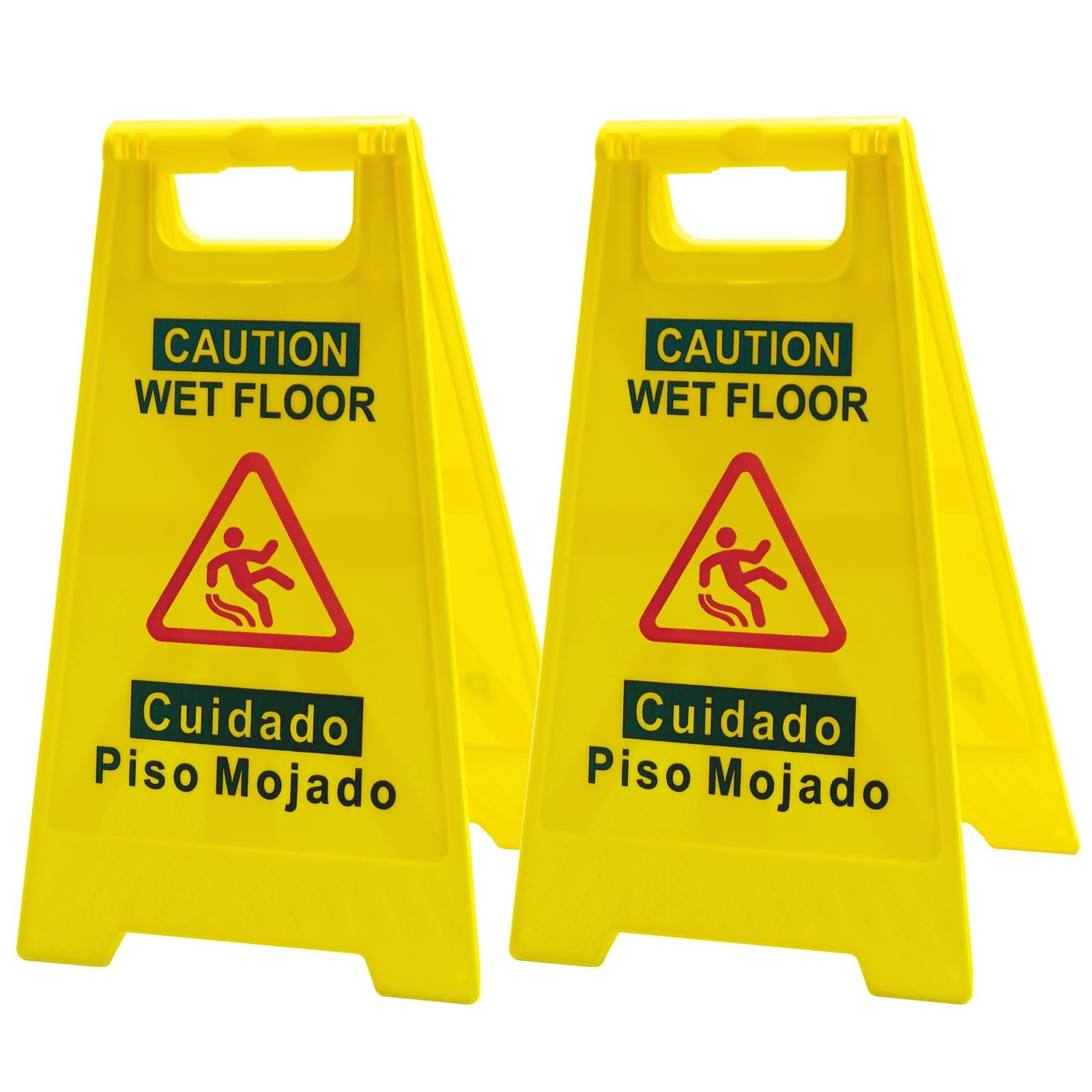 2-Pack Caution Wet Floor Sign, 17.5″ Height, Bright Yellow, Double-Sided Folding