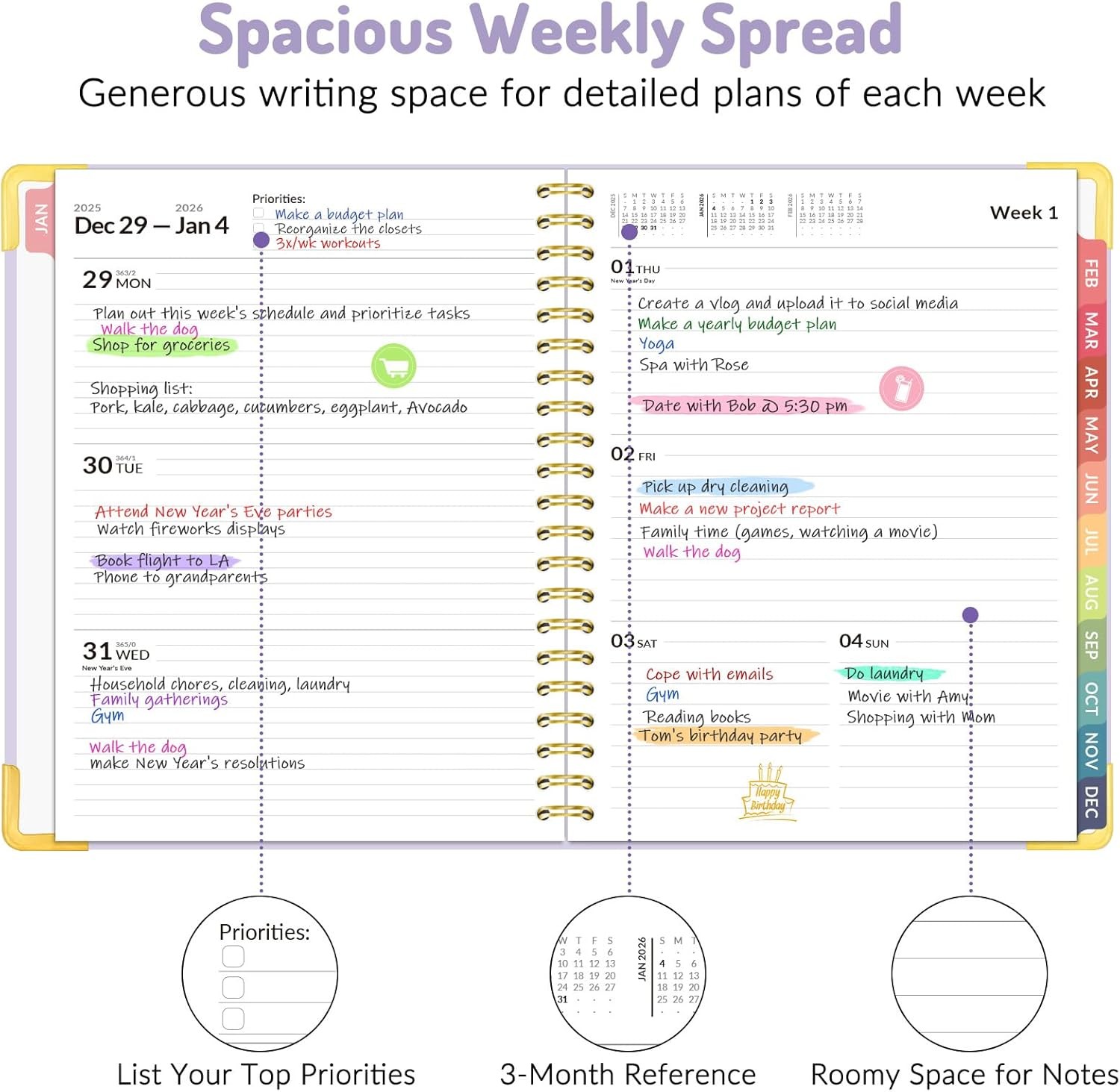 2026 Planner, Forvencer Calendar Planner Weekly and Monthly, Jan 2026-Dec 2026,