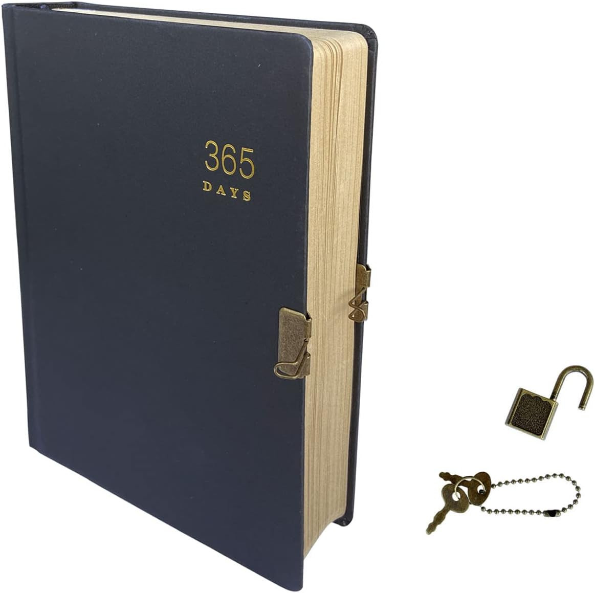 Vintage 365 Journal with Lock and Key, A5 Blank Page Diary for Women Men, Black
