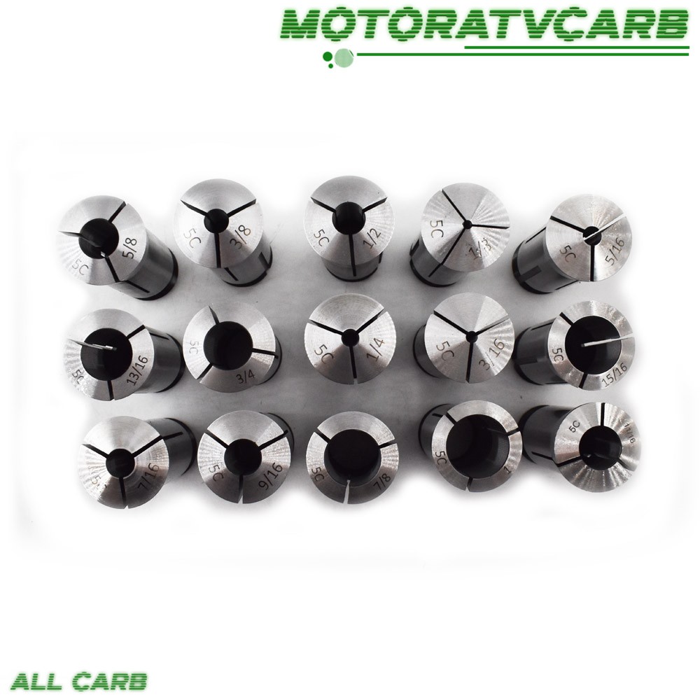ALL-CARB 1/8″-1″ Capacity TIR 0.0005″ High Precision 5C Round Collet 15 Pack Set