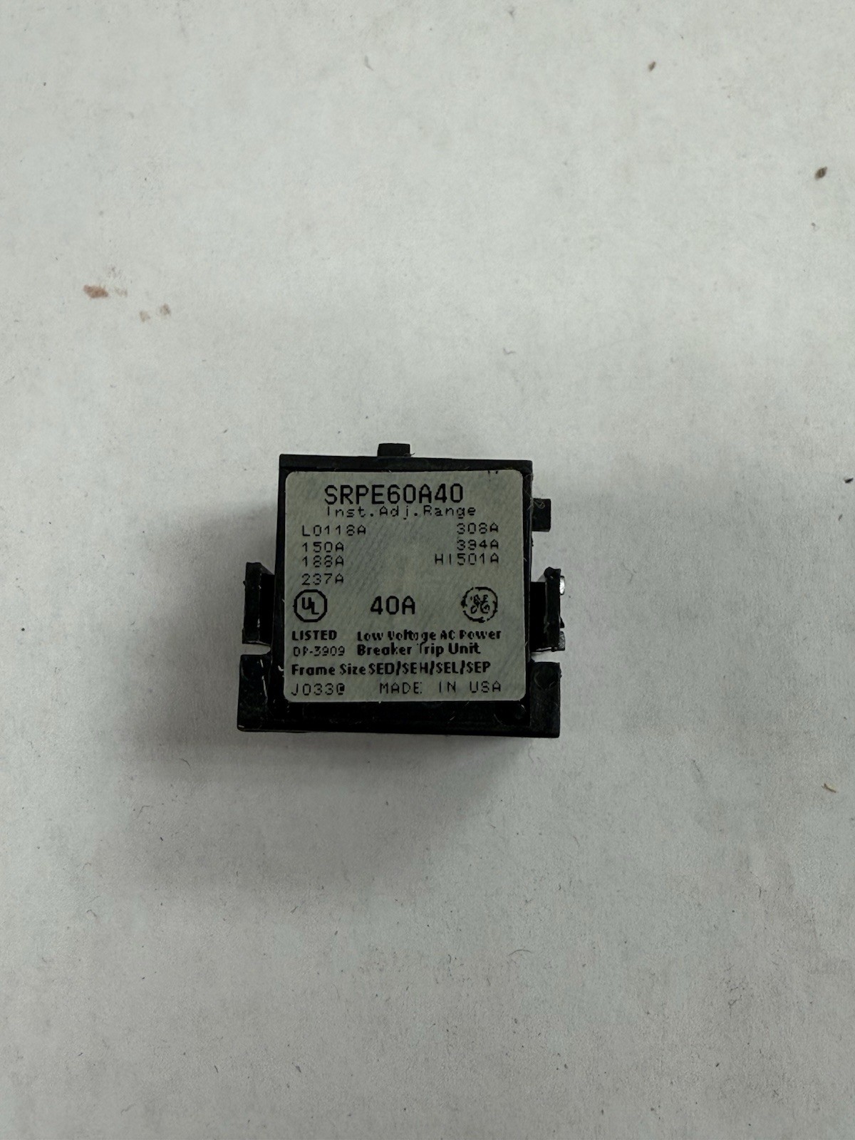GE SPECRA CIRCUIT BREAKER TRIP MODULE, SRPE60A40, 40A FOR 60A FRAME