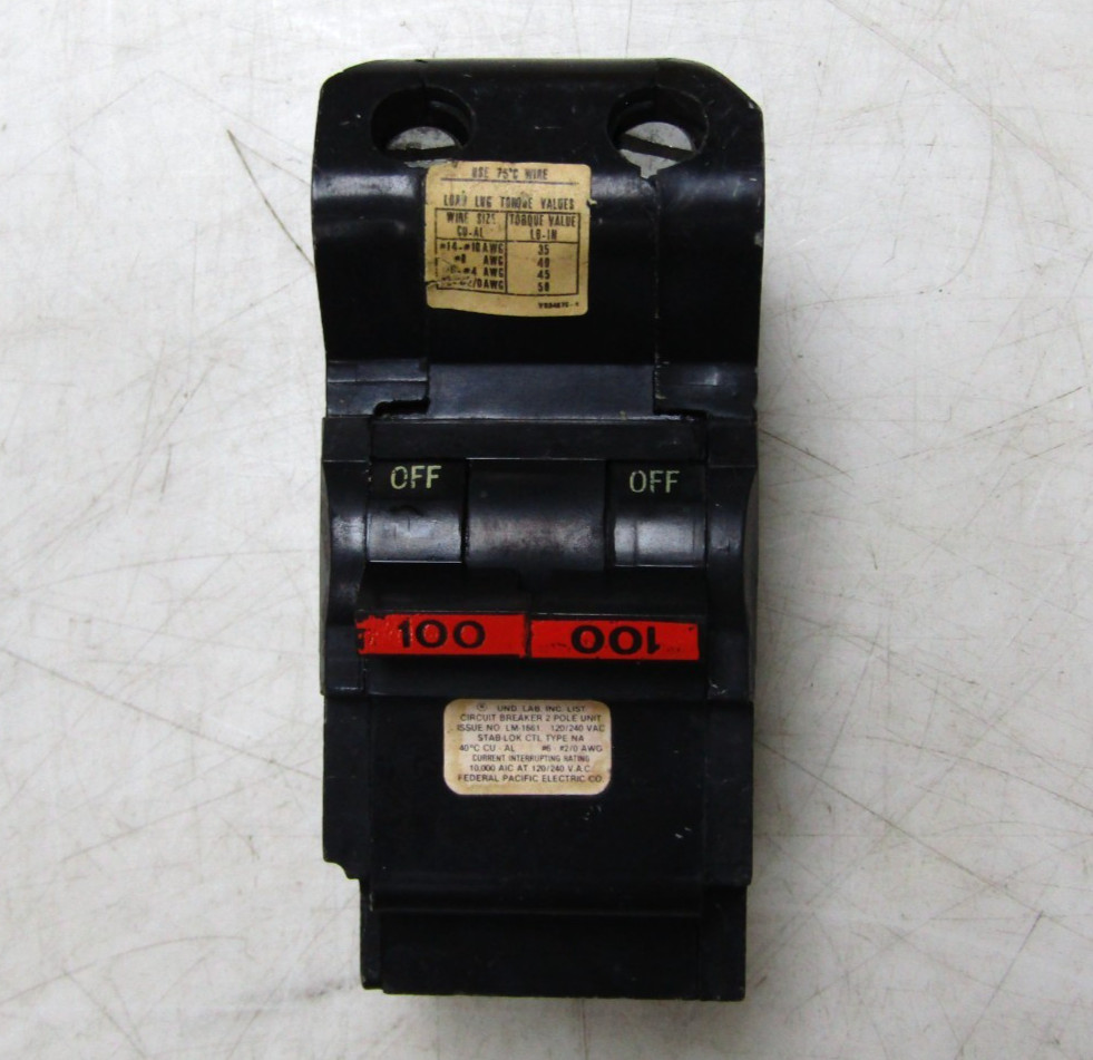 🙌FPE FEDERAL PACIFIC 100 AMP STAB-LOK CIRCUIT BREAKER 120/240 VAC 2 POLE NA2100