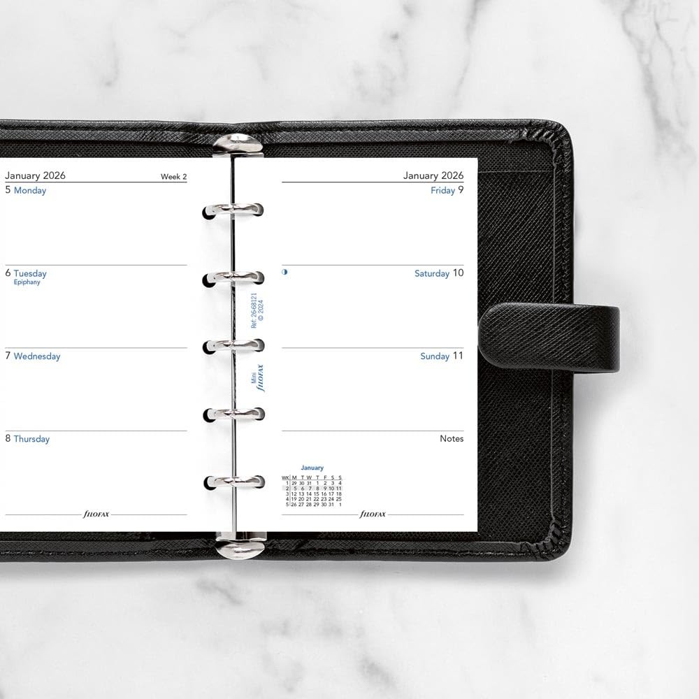 Calendar Diary Refill, Mini Size, Week-to-View with Notes Section, White , Un…