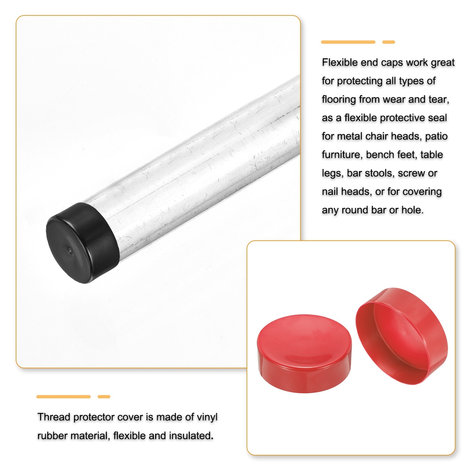 170mm(6.7 inch) Rubber End Caps Round Vinyl Plug Insert Red