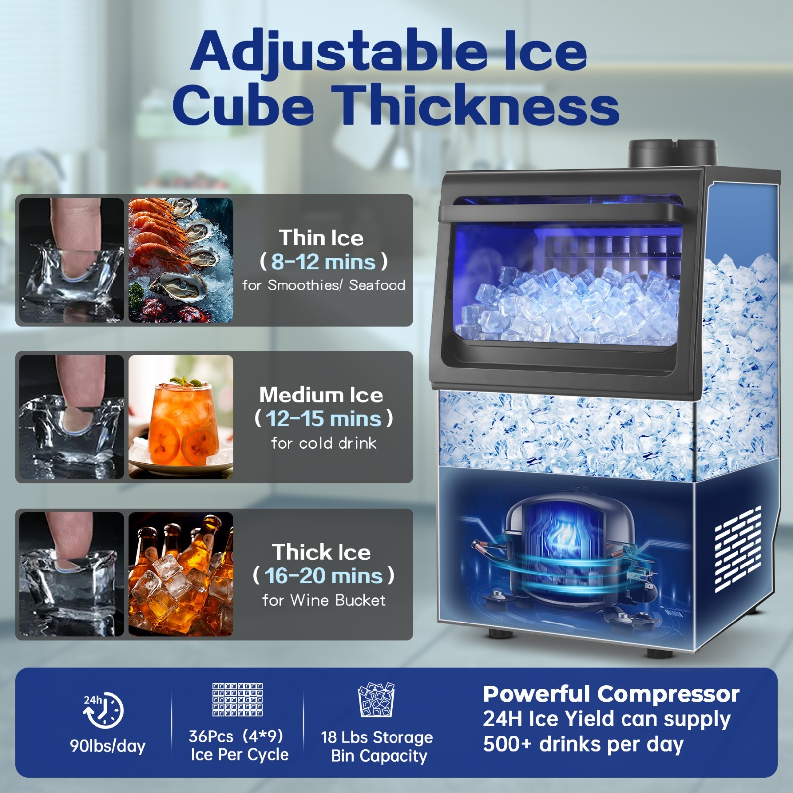 Zomagas Ice Machine Commercial 90lbs/24H Capacity Freestanding Under Counter