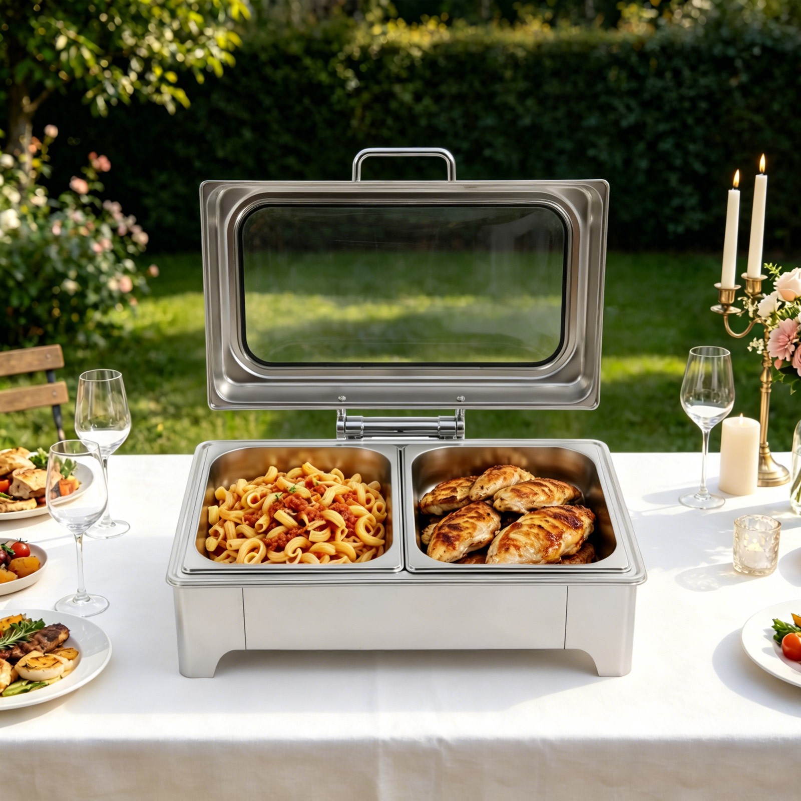 400W 9.5QT 2 Tray Stainless Steel Chafer Chafing Dish Catering Food Warmer Hotel