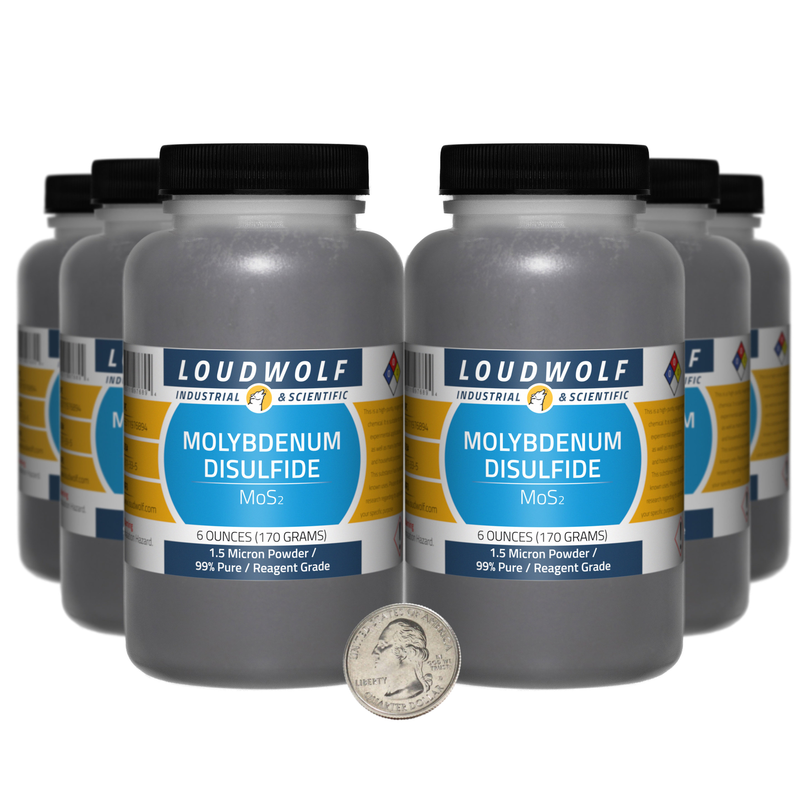Molybdenum Disulfide / 2.3 Lbs / 6 Bottles / 99% Reagent Grade