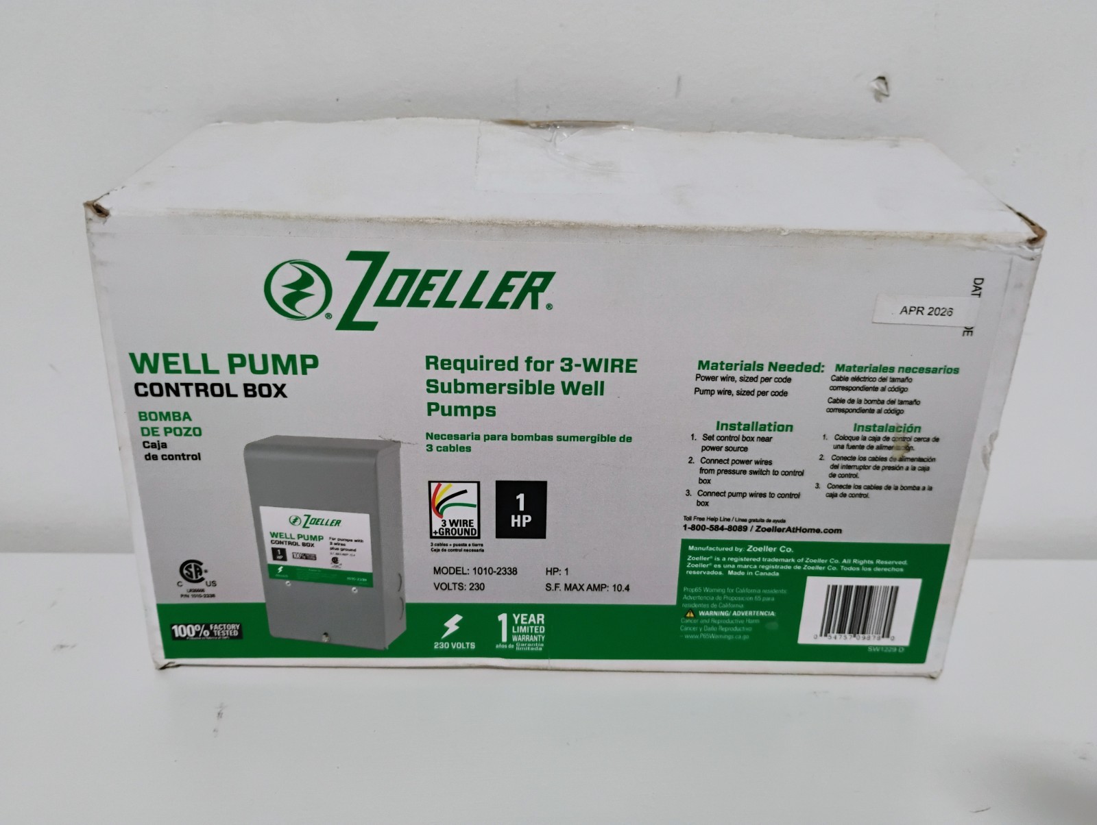 Zoeller 1010-2338 1 HP Well Pump Control Box 230 Volts – For 3-Wire Well Pumps