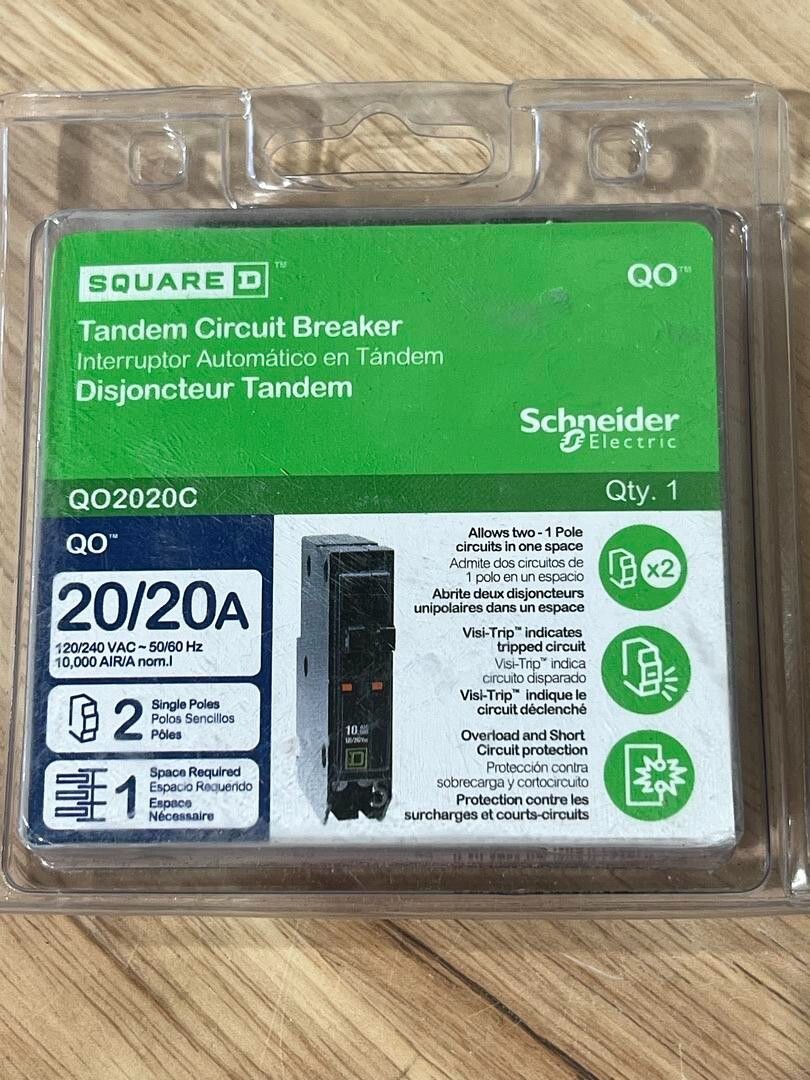 NEW Square D QO2020 2-20 Amp 120/240V Single Pole Tandem Circuit Breaker