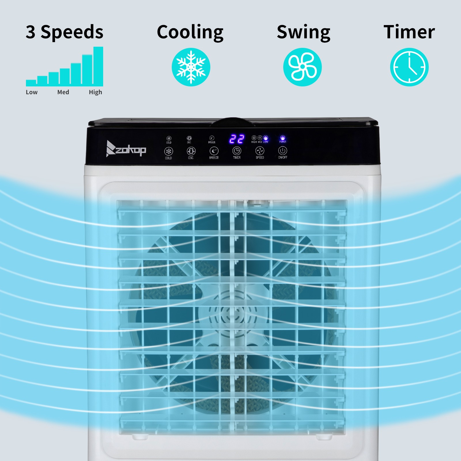 Portable Air Conditioner Fan Evaporative Cooler 2400CFM Swamp Cooler Remote 30L