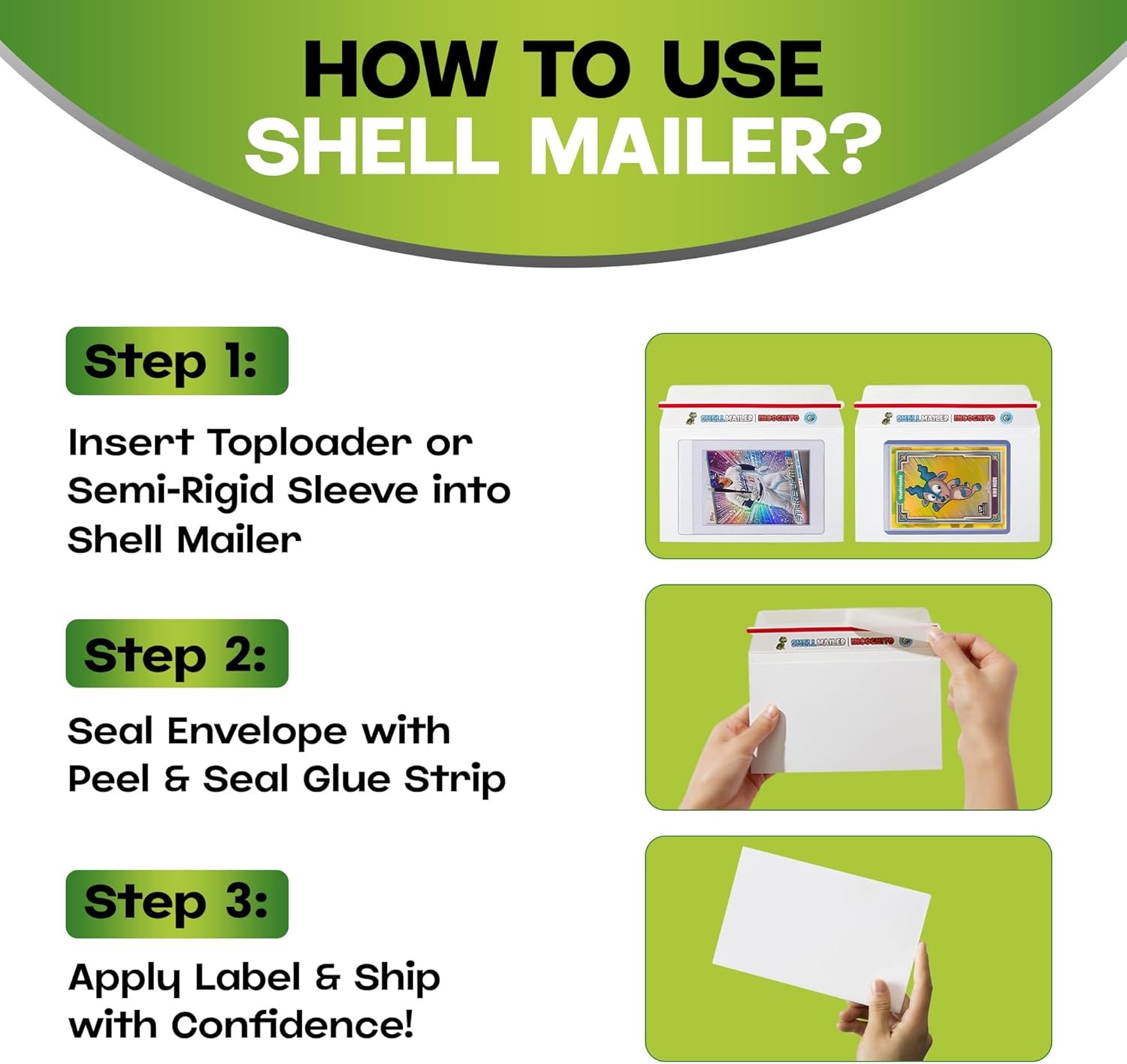 50 Pack Trading Card Mailers 7×4.35 Semi Rigid Toploader Envelopes Incognito