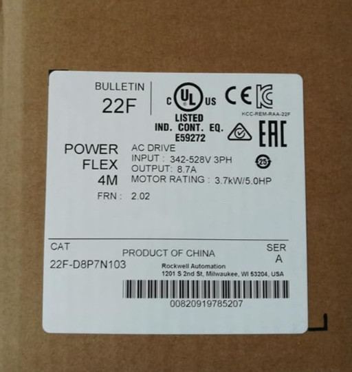 Allen Bradley Powerflex 4M AC Drive 22F-D8P7N103 Ser A FRN 2.02
