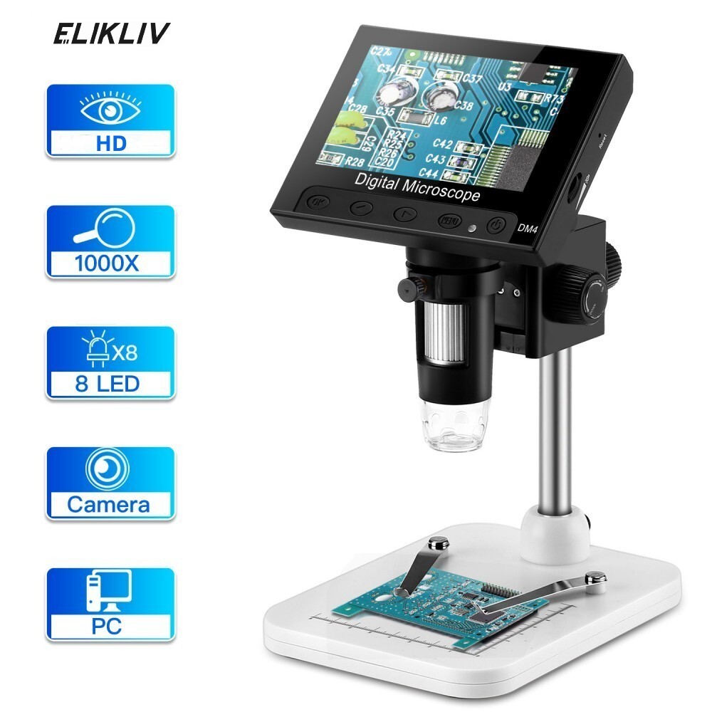 Elikliv Coin Microscope 1000X 4.3» LCD Digital Microscope with Screen USB HD