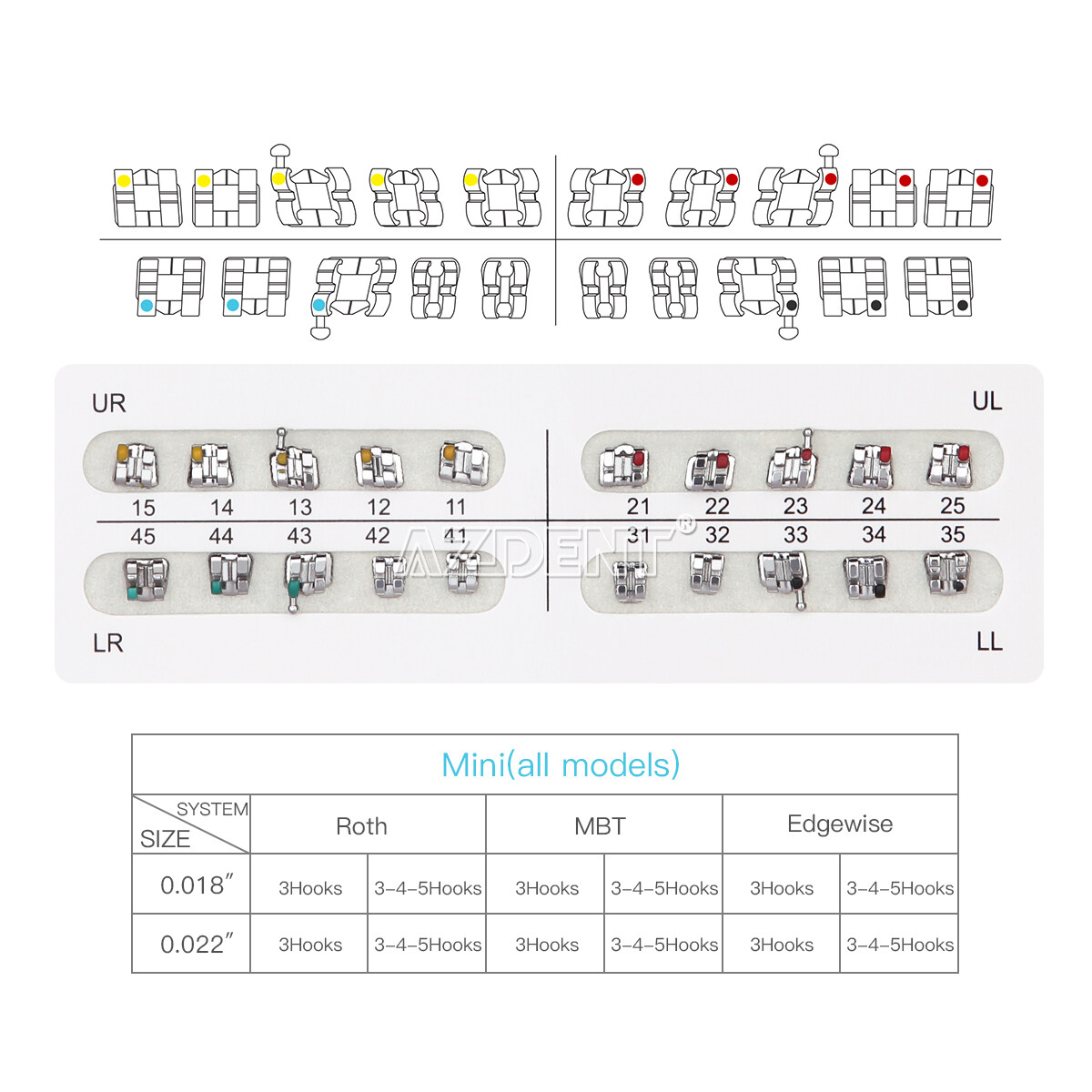 10Packs Dental Orthodontic Brackets Braces Mini/Standard MBT/Roth.022 Hooks 345