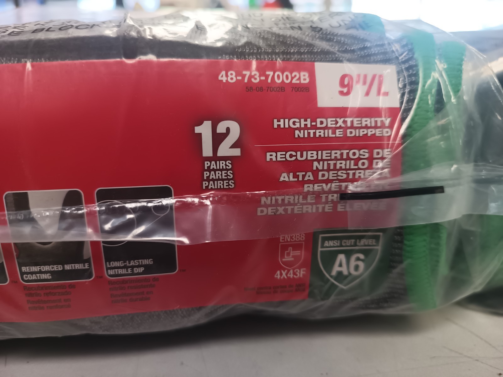 Milwaukee 48-73-7002B 12 Pair Cut Level 6 Hi-Dexterity Nitrile Dipped Gloves – L