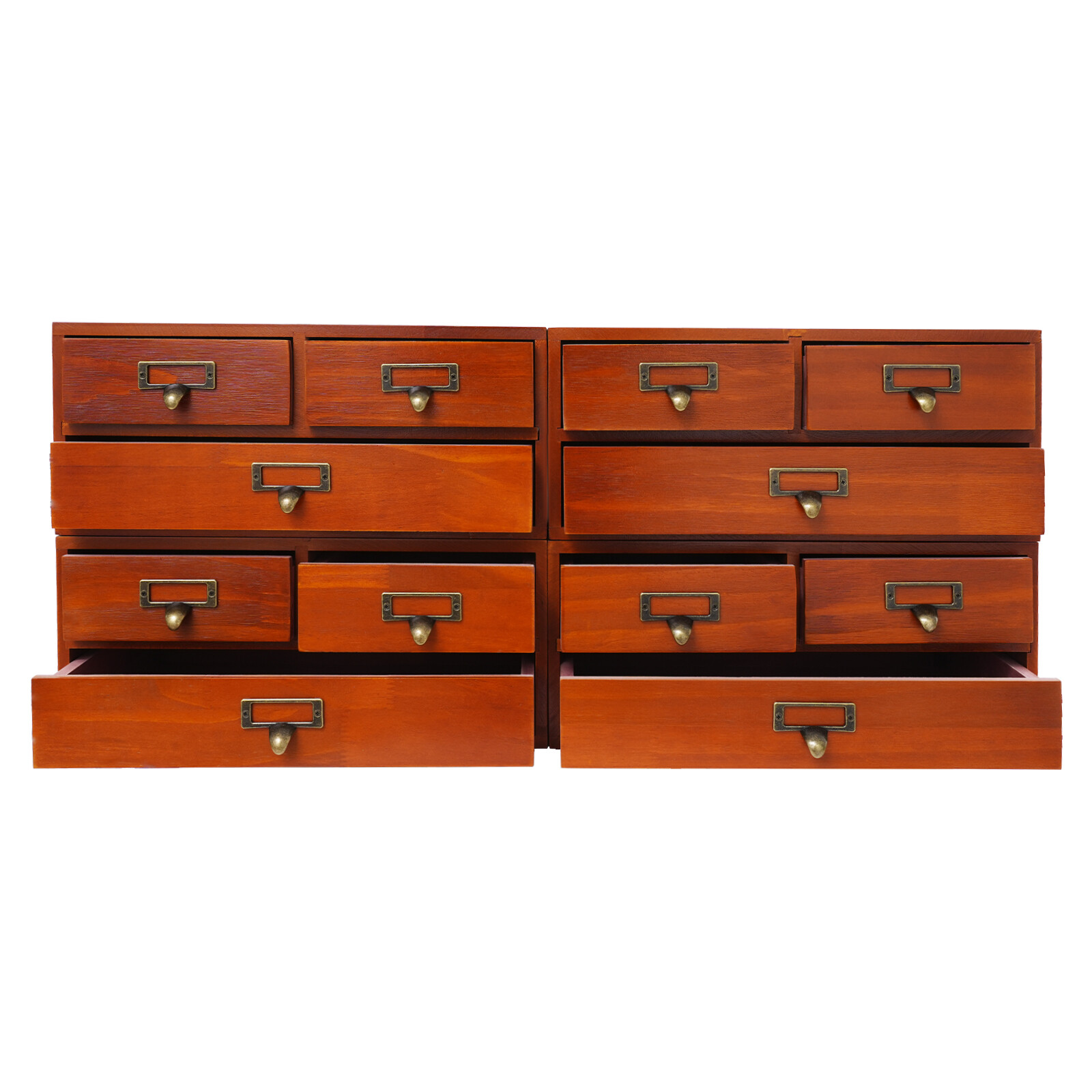4 Pack 3 Drawer Wooden Desktop Organizer Drawer Storage Box For Tabletop- Brown