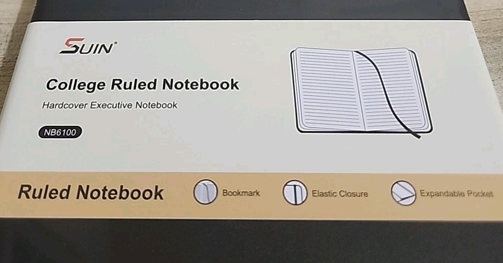 SUIN College Rules Notebook 160 Page Hardcover Elastic Closure Bookmark Pocket
