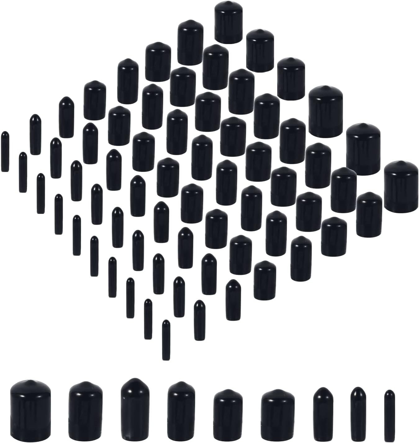 163PCS Rubber End Caps Assortment Round Bolt Screw Covers, Vinyl Tube Caps Black