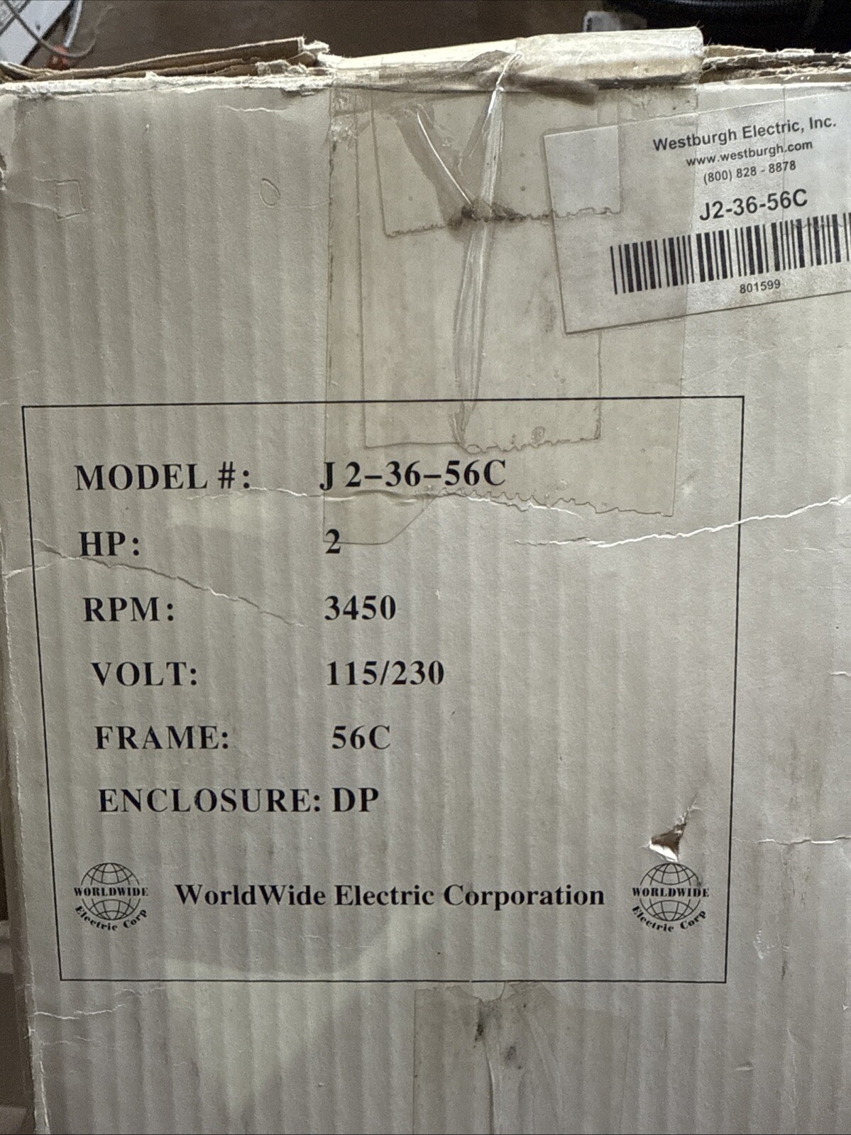 2 HP Electric Motor Single Phase 56C Frame 3450 RPM TEFC 115 / 230V