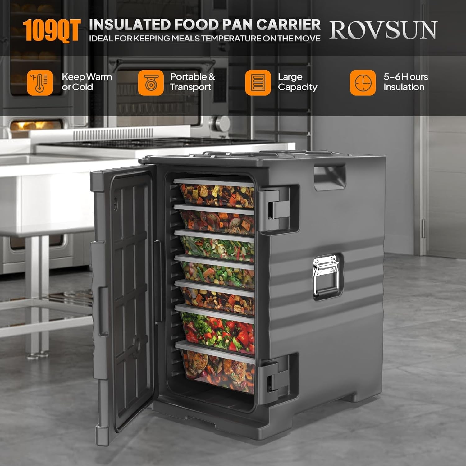 New 109 QT Hot Box Food Warmer, Insulated Food Pan Carrier with Wheels Stackable
