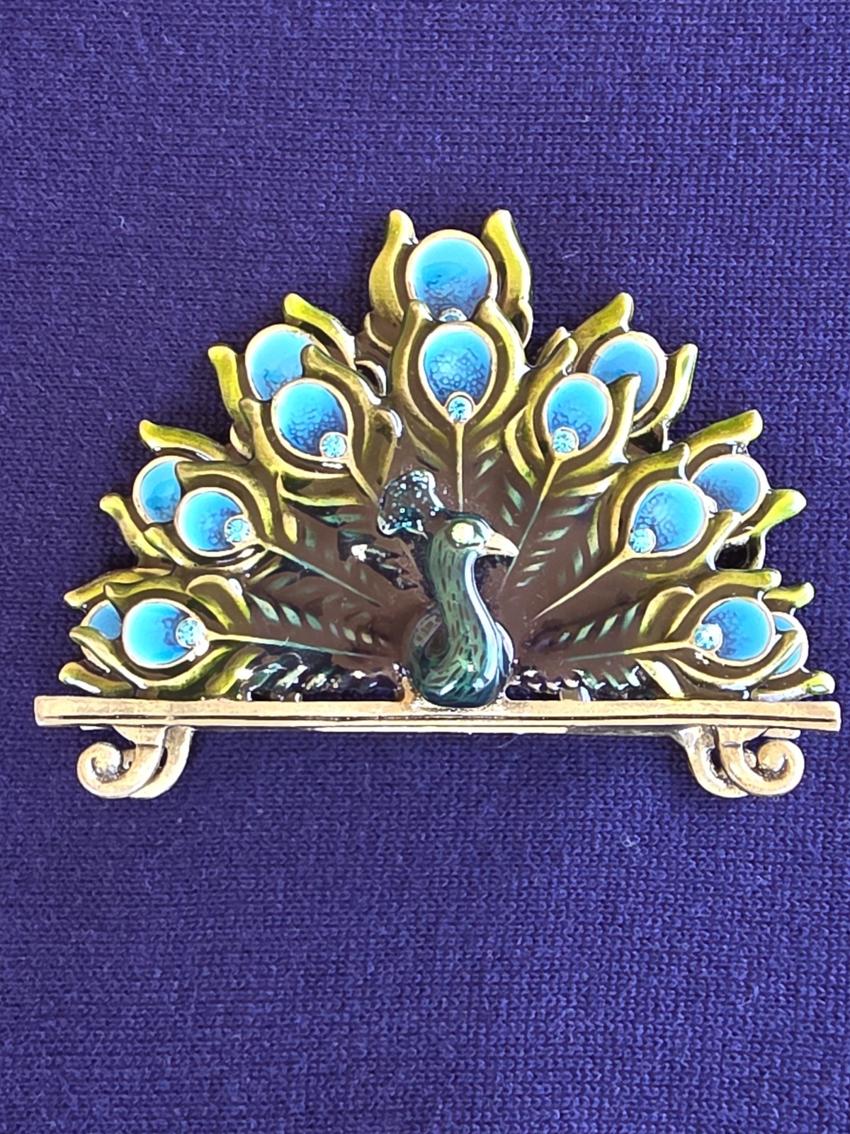 Cracker Barrel Peacock Letter Holder / Mail Organizer – Jeweled Enamel Metal Des