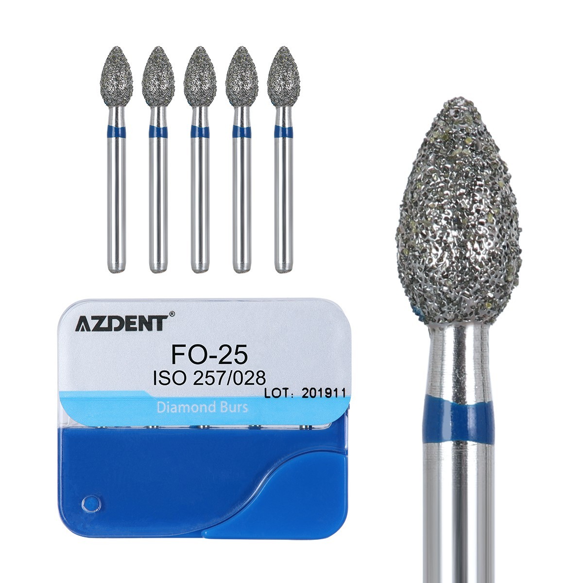 200pcs AZDENT Dental Diamond Burs Medium FG 1.6MM F High Speed Handpiece 20Types