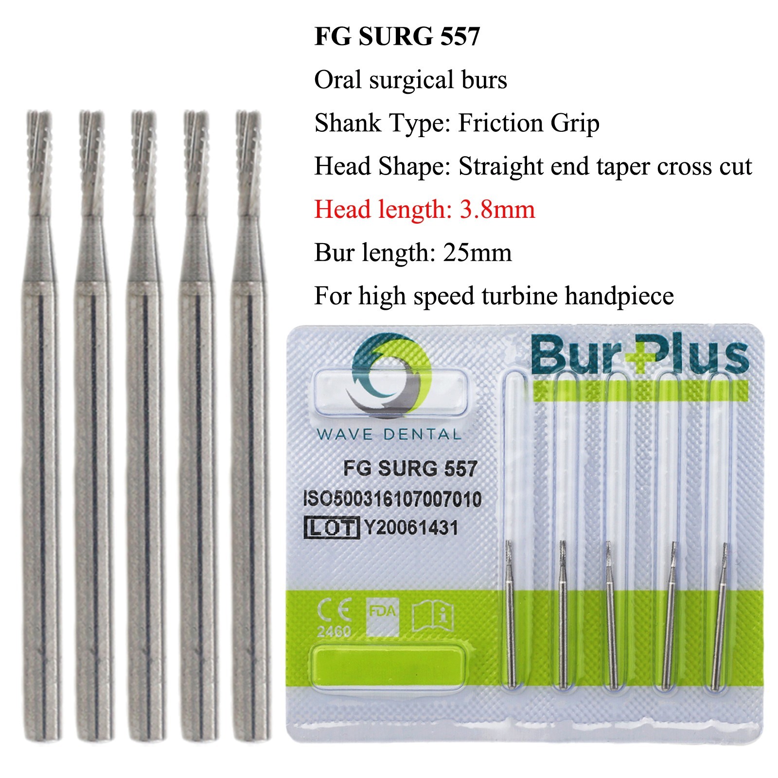 WAVE Dental Carbide Oral Surgical Bur FG 557 SL Length 25mm Friction Grip Burs