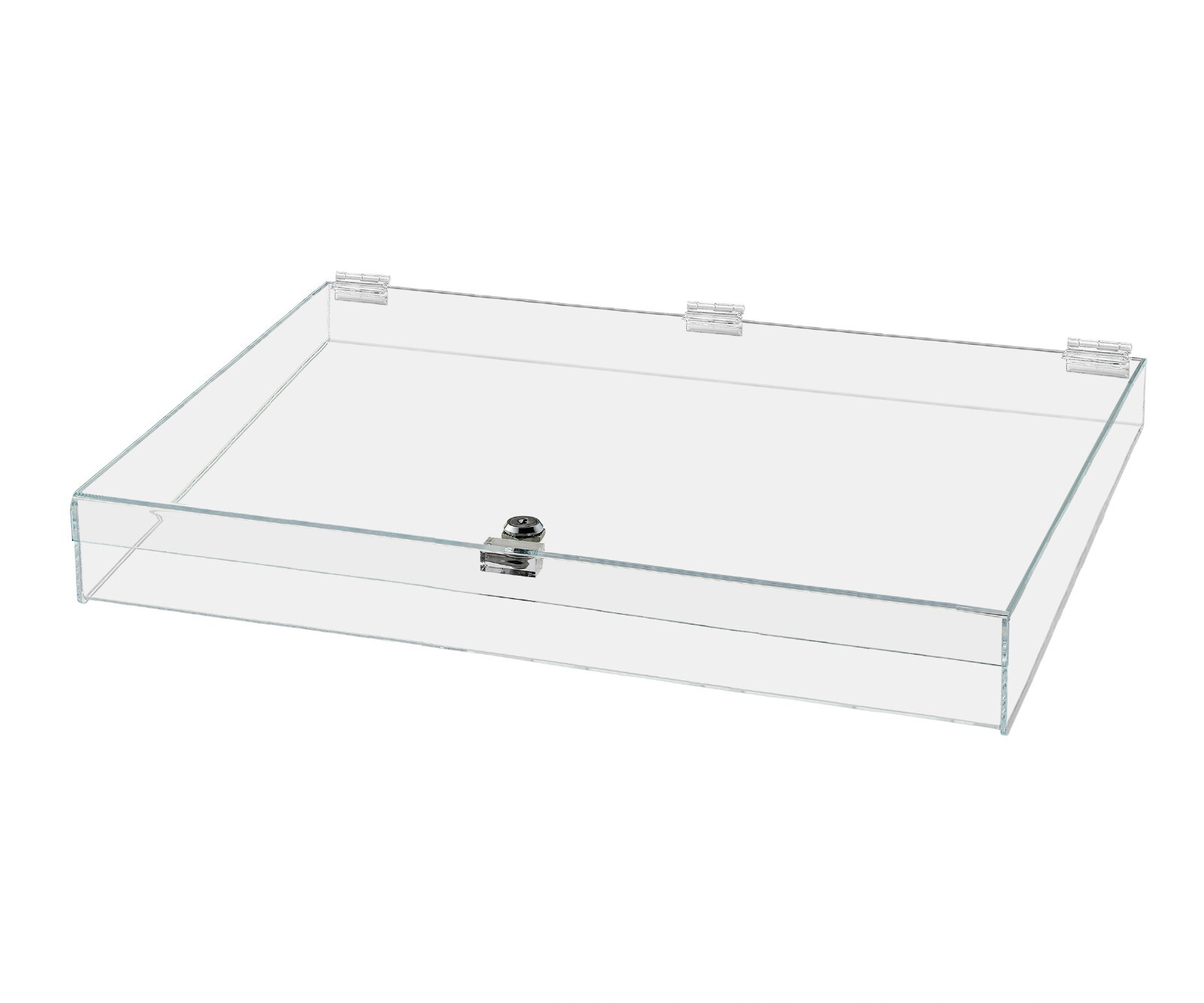 24″W x 18″D x 3.75″H Acrylic Locking Display Case with Lid and Keys