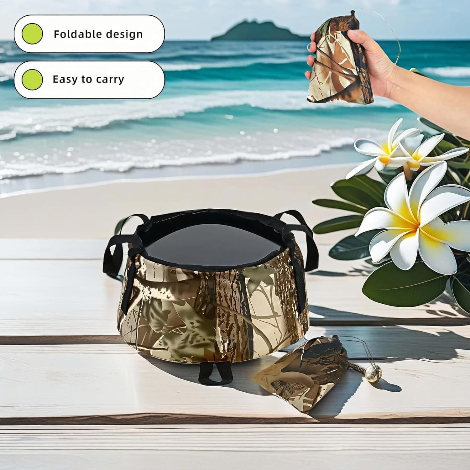 Durable Waterproof Collapsible Sink – Portable Camping Water Basin in Camouflage