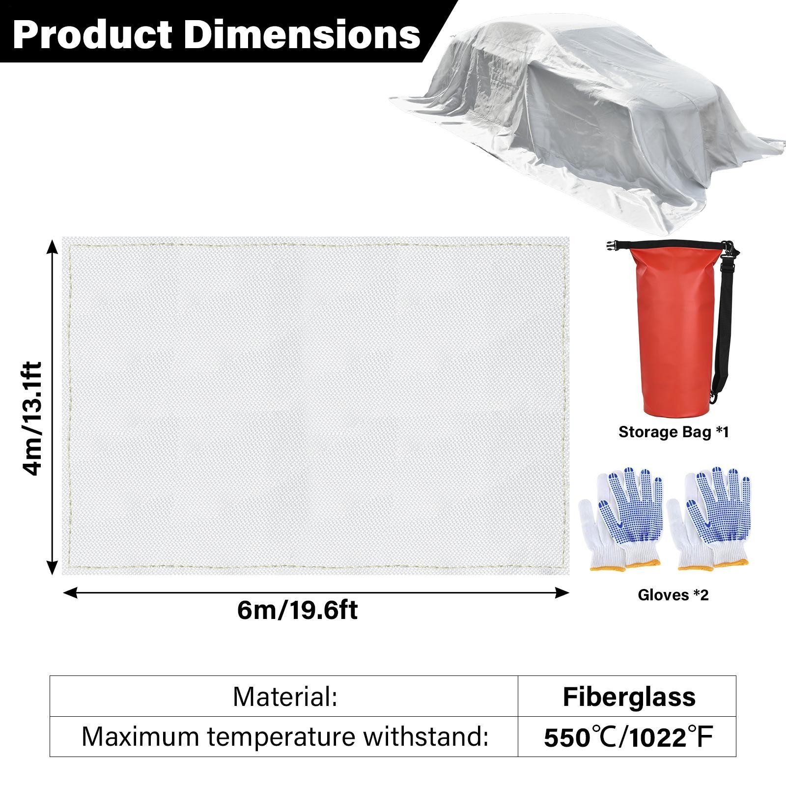 13x20FT Large Emergency Fire Blanket Fiberglass for Car EV Truck Vehicle White