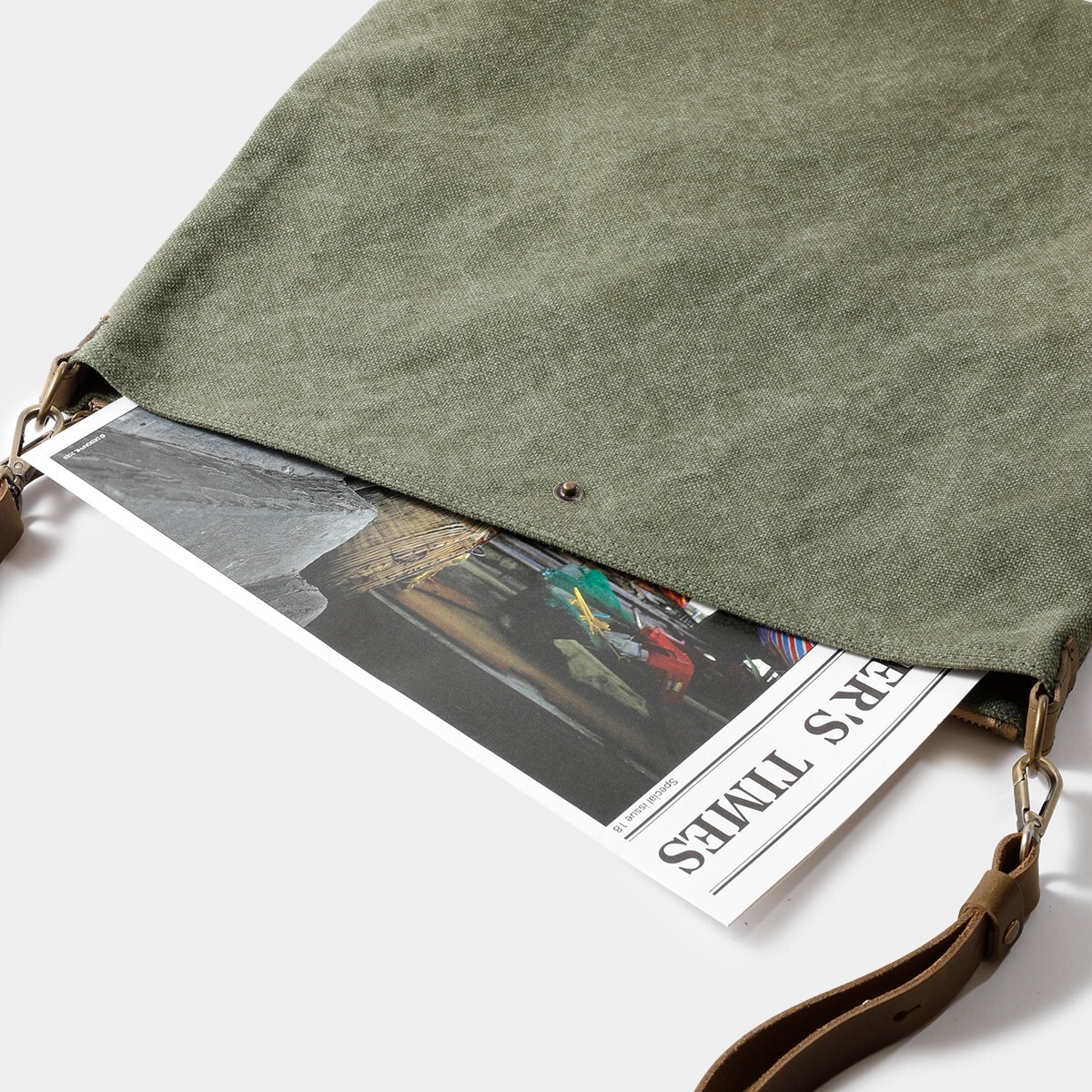 TRAVELER’S FACTORY Canvas Shoulder Bag M Olive W36.5xH35.0cm,W14.3xH13.7in
