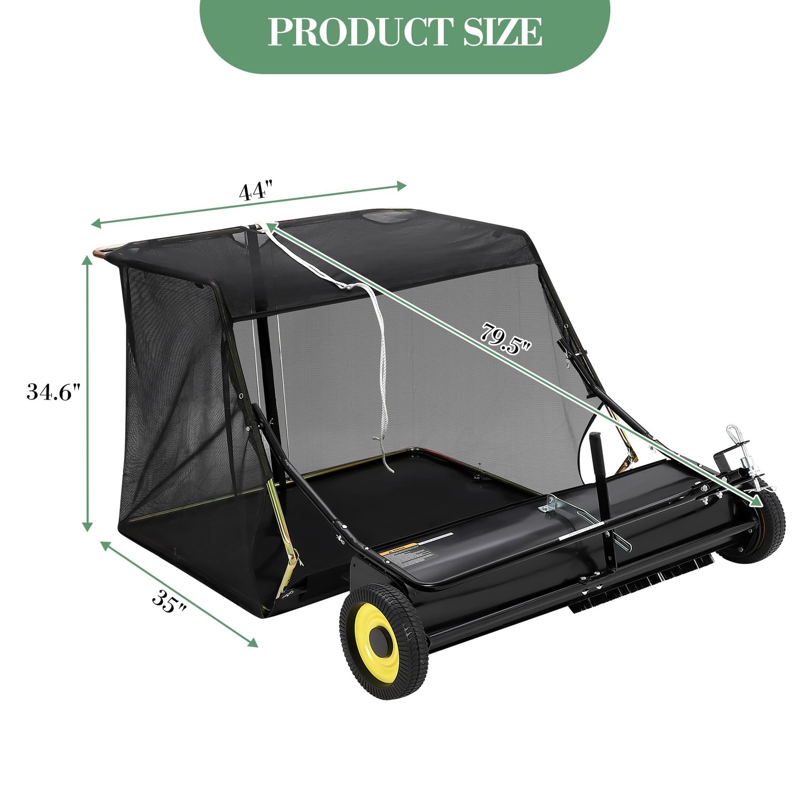 44″ Tow Behind Lawn Sweeper Leaf Collector Sweeper for Lawn Grass Sweeper Hopper