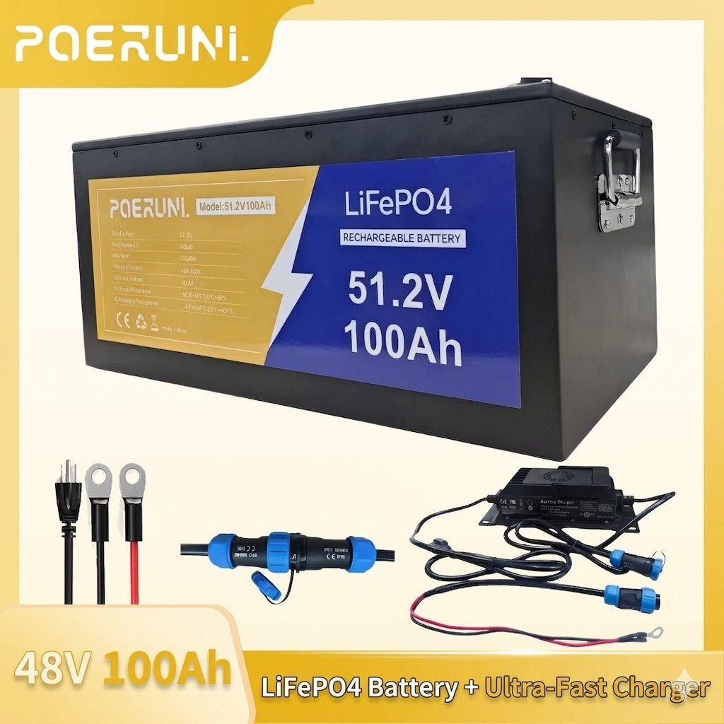 NEW 48V 100Ah LiFePO4 Lithium Battery 5120Wh Built-in BMS whit 58.4V 20A Charger
