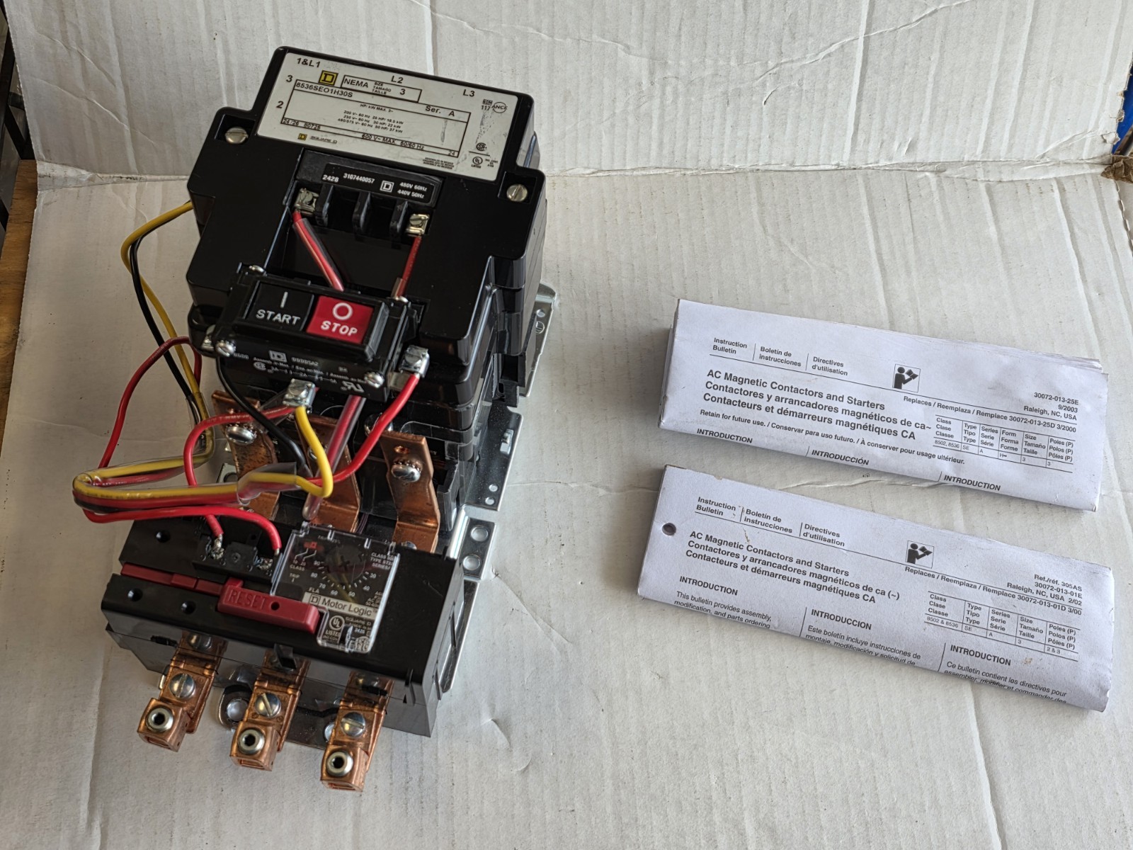 Square D NEMA Size 3 Starter 8536SEO1H30S 600V Max 120V Coil 9065ST320 30-90A OL