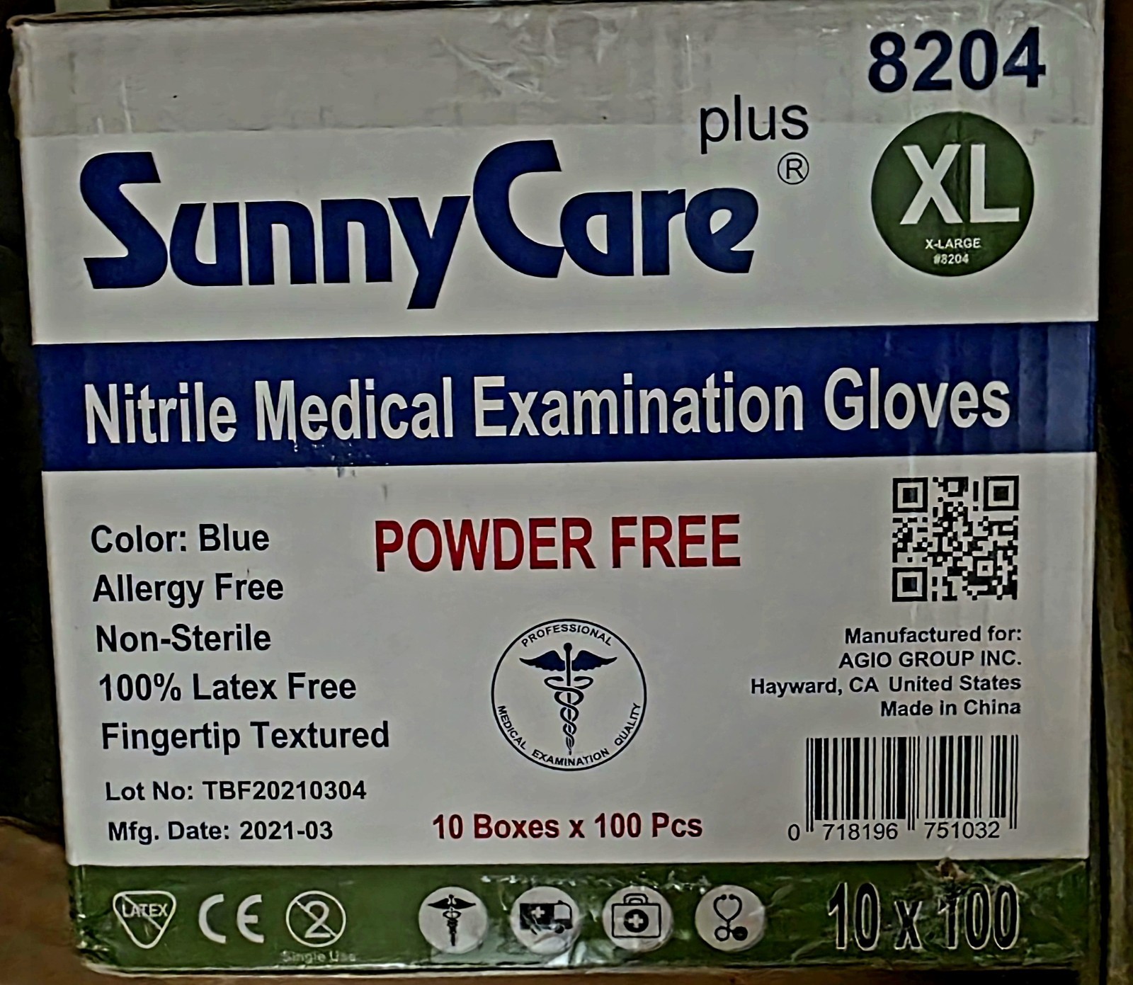 SunnyCare Nitrile Vinyl Latex Free Gloves,Size’s XL-LG-SML/10Boxes X 100=1000Pcs