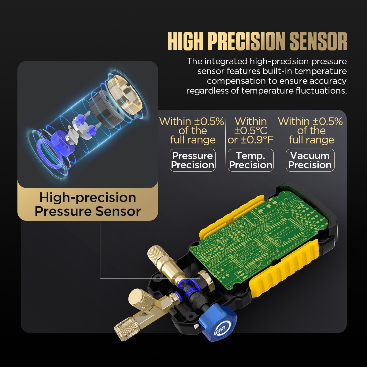 Digital HVAC Refrigeration A/C Manifold Gauge Evacuation Pressure Leak Detector