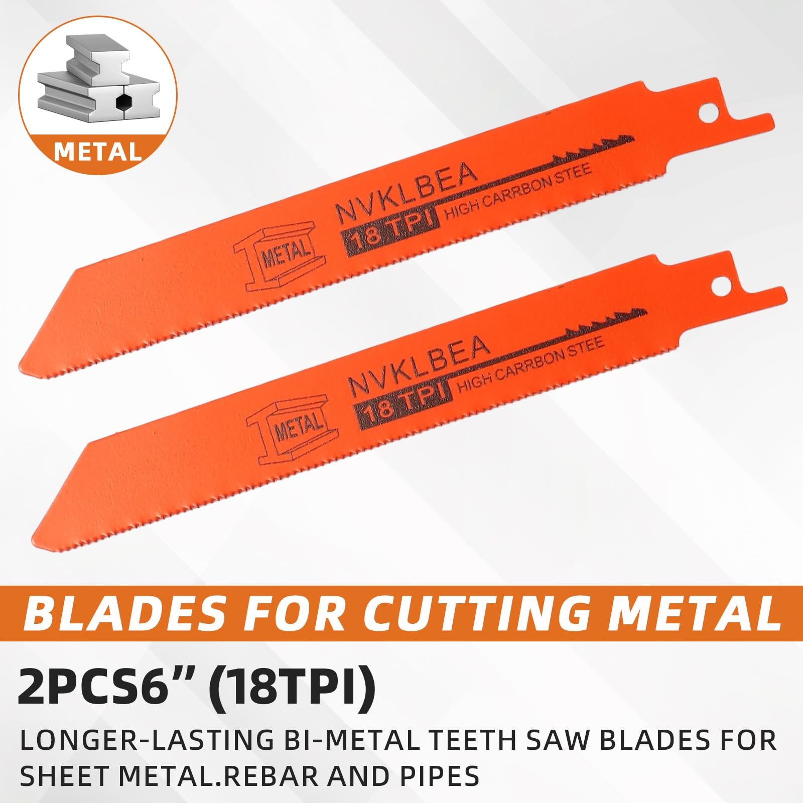 10-Piece Reciprocating Saw Blades 6 & 8 Inch Wood & Metal Cutting orange-red