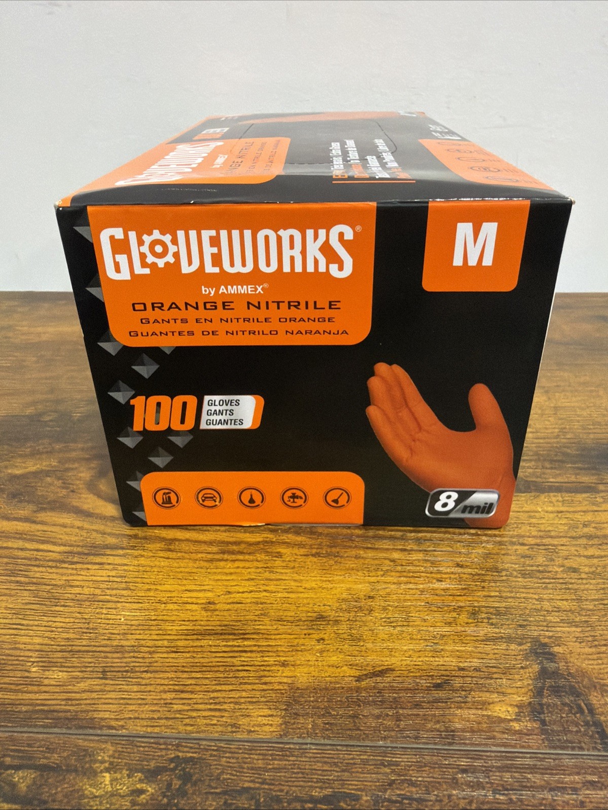 Gloveworks 100-Pack 8 Mil Nitrile Disposable Rubber Gloves, Medium, Orange New