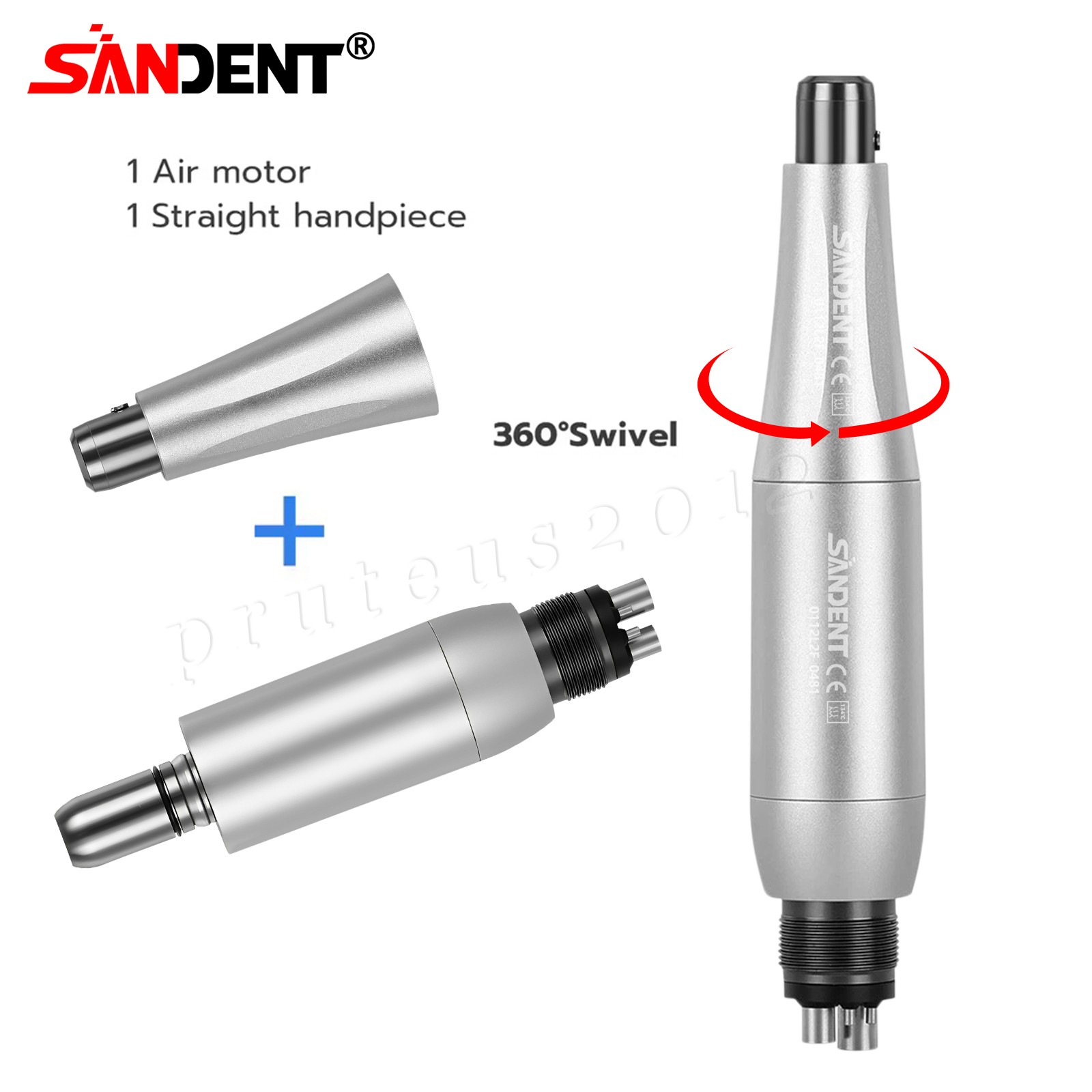 1-5 Dental Hygiene Prophy Handpiece 4:1 Straight Nose + Air Motor 4H 360° Swivel